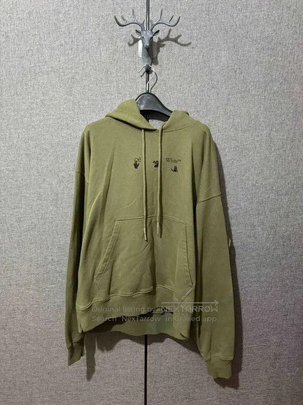 Off-White Men's Hoodie in Olive Green .