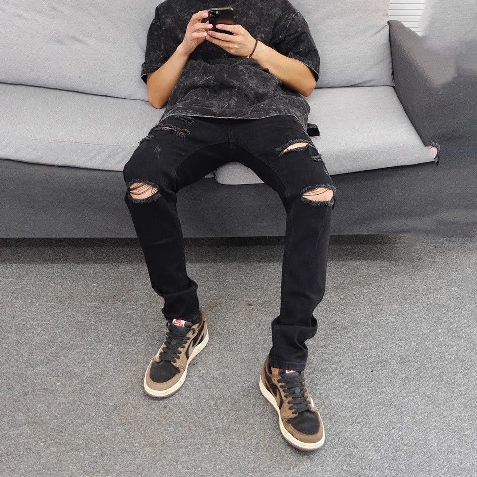 Denime × Japanese Brand Ripped Jeans Men Skinny Streetwear Size US 27 - 2 Thumbnail