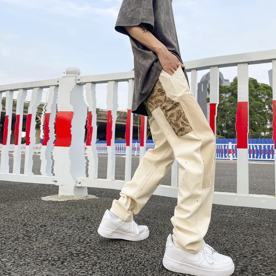 Japanese Brand × Vintage Khaki Cashew Flower Pants Overalls Ink Splashing Size US 30 / EU 46 - 2 Thumbnail