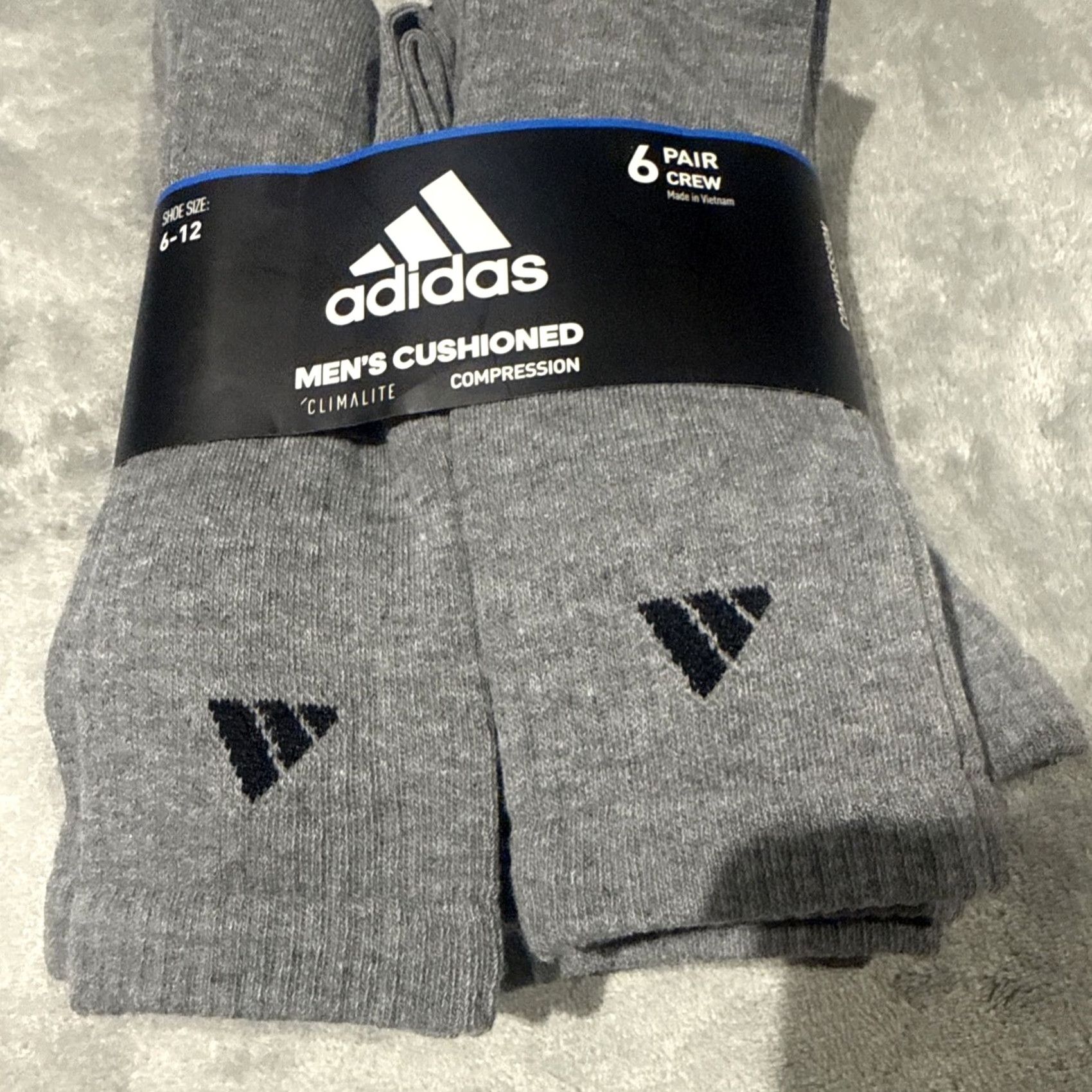 Adidas Adidas Socks Crew Men 6-12 Gray 6 Pairs Cushioned Climalite Compression Size ONE SIZE - 3 Thumbnail