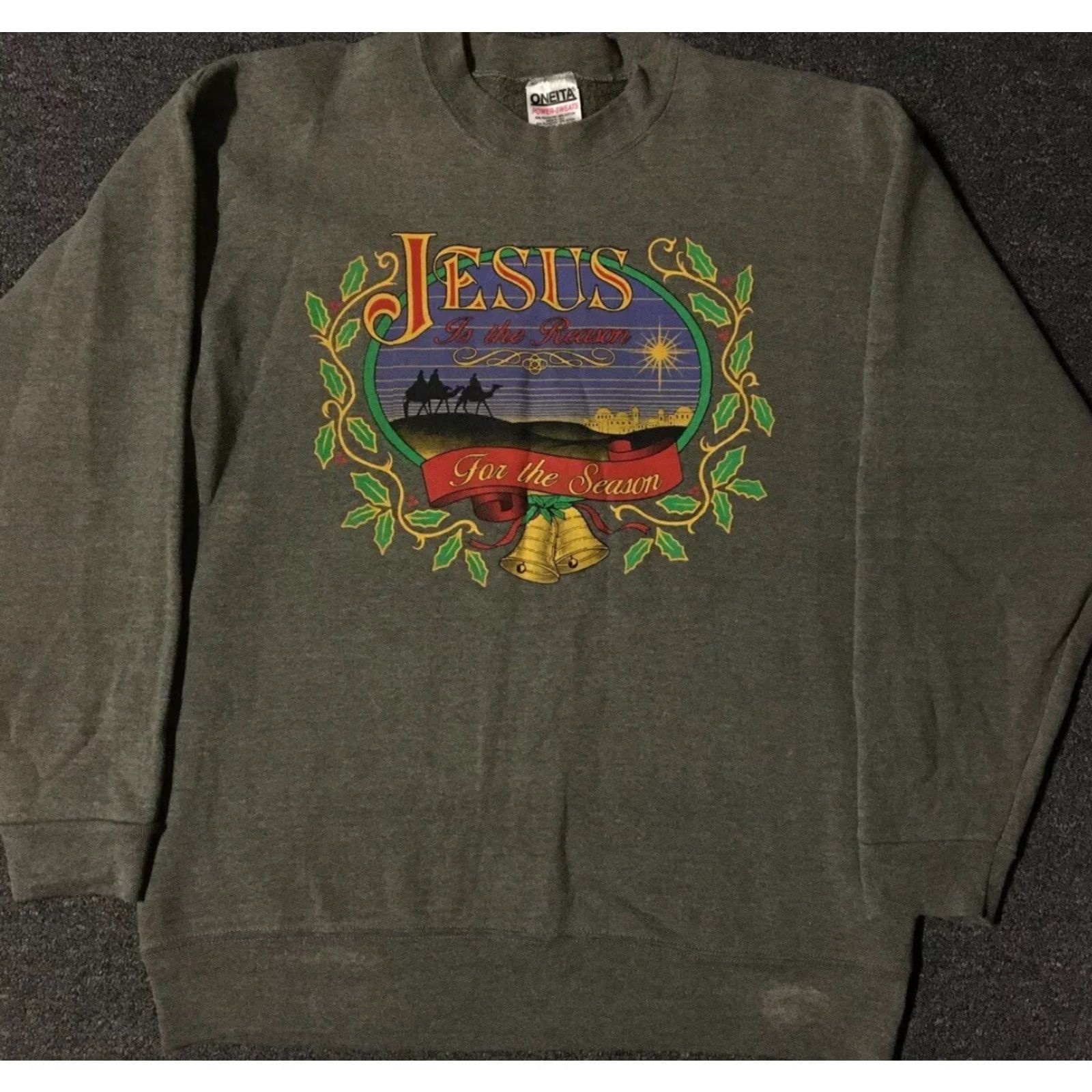 Vintage VINTAGE 90s Jesus Is The Reason Sweatshirt Men L Gray USA Oneita Pullover Size US L / EU 52-54 / 3 - 2 Thumbnail