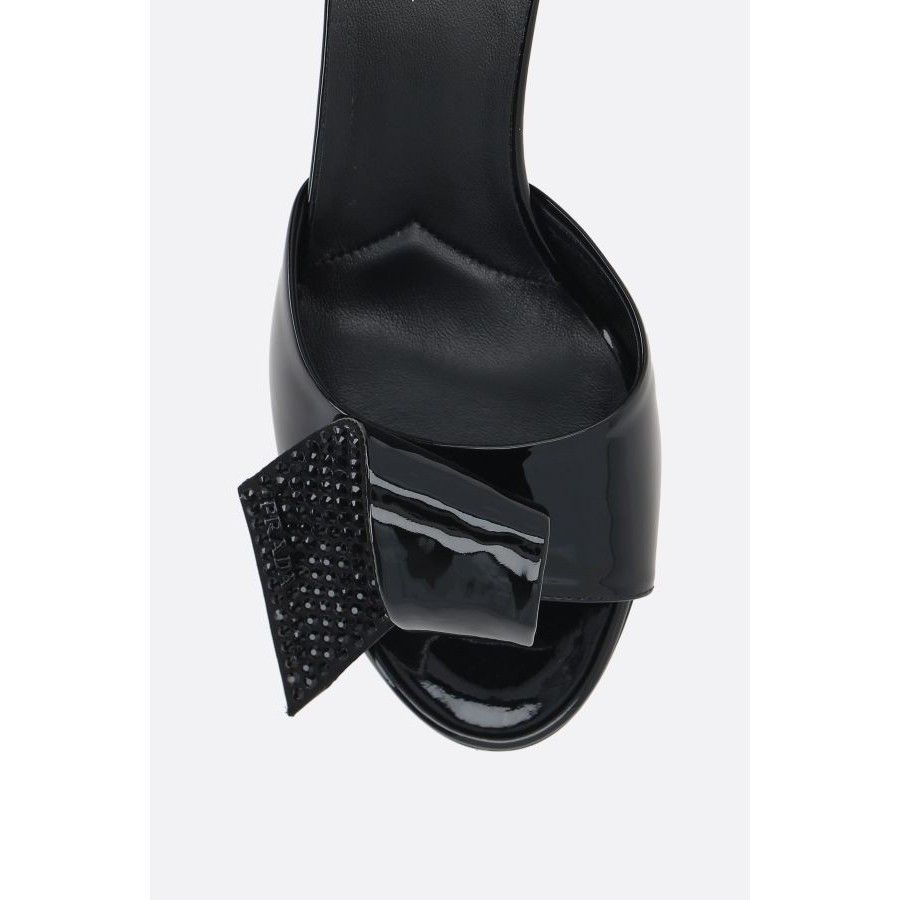 Prada PRADA Black Leather Rhinestone-Embellished Mule Sandals New Size US 6.5 / IT 36.5 - 5 Thumbnail
