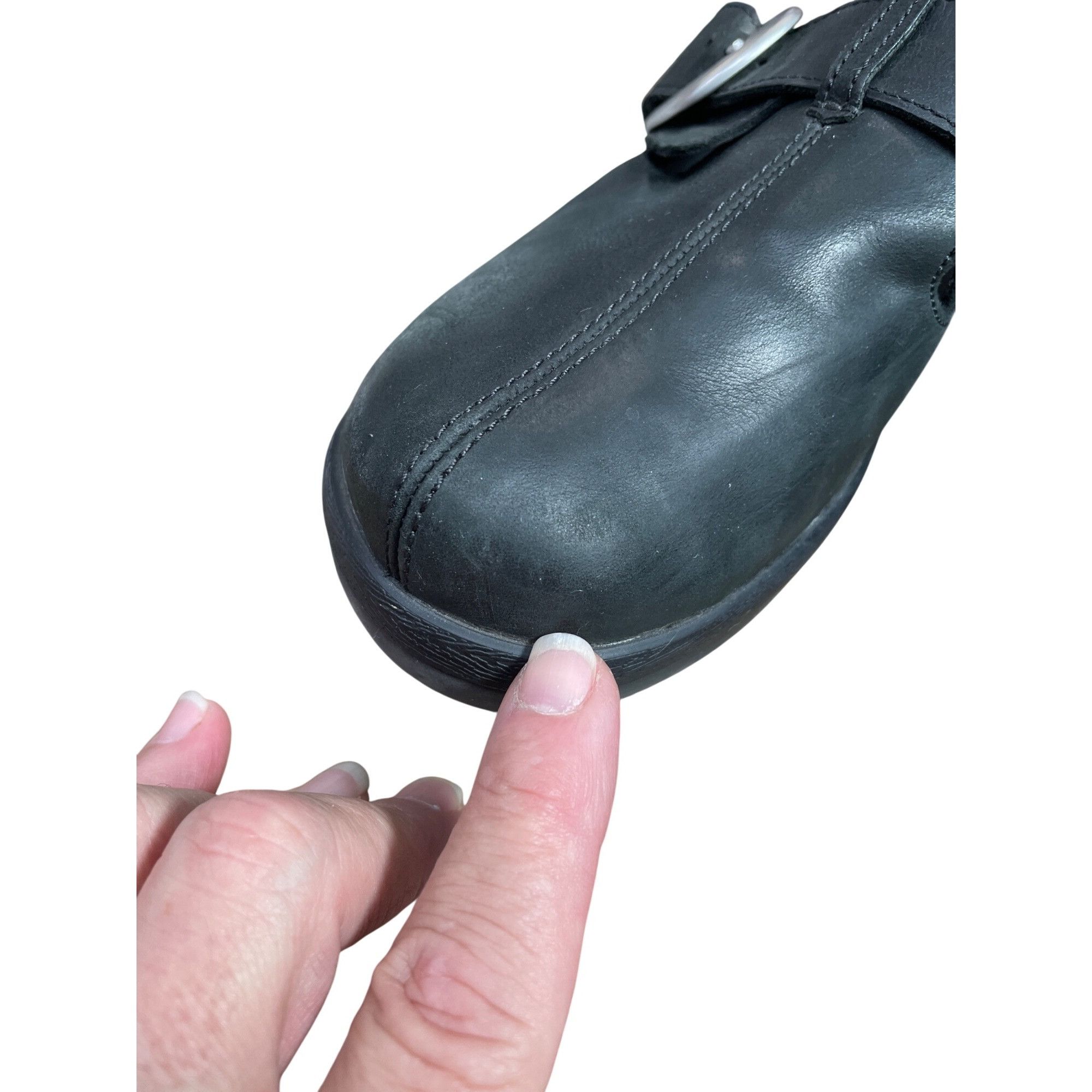 Crocs Crocs womans black leather slip on clogs mules Sz 9 SKU 9725 Size US 9 / IT 39 - 15 Thumbnail