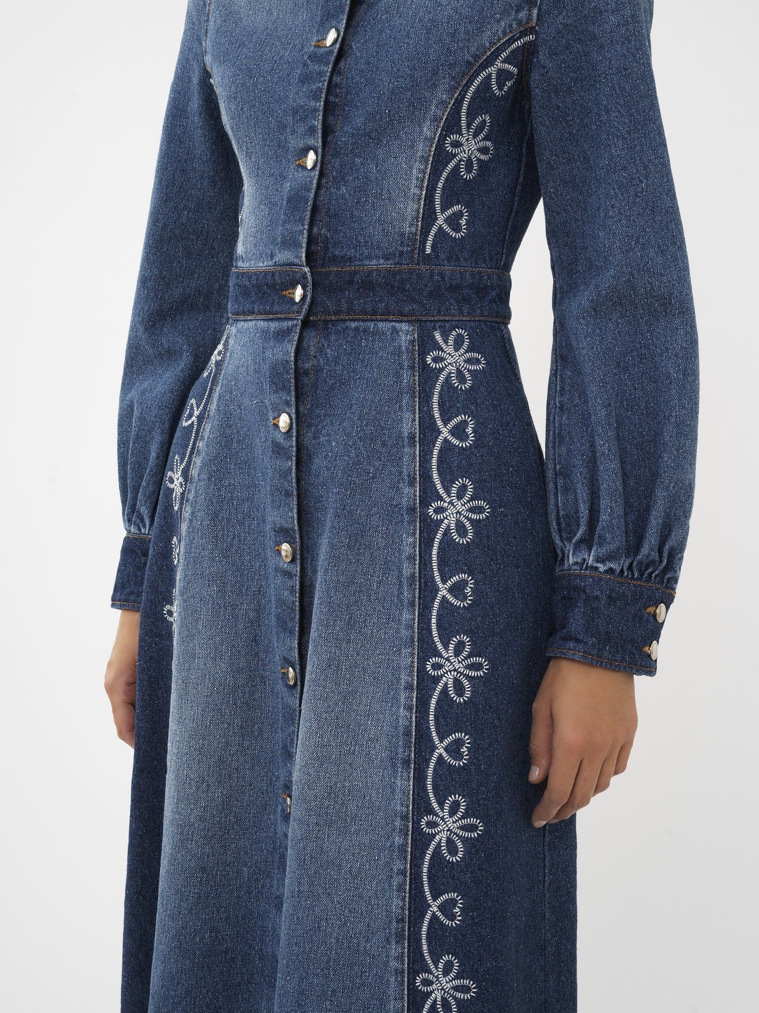 Chloe o1loc1c10425 Embroidered Denim Shirt Dress in Blue Size L / US 10 / IT 46 - 6 Thumbnail