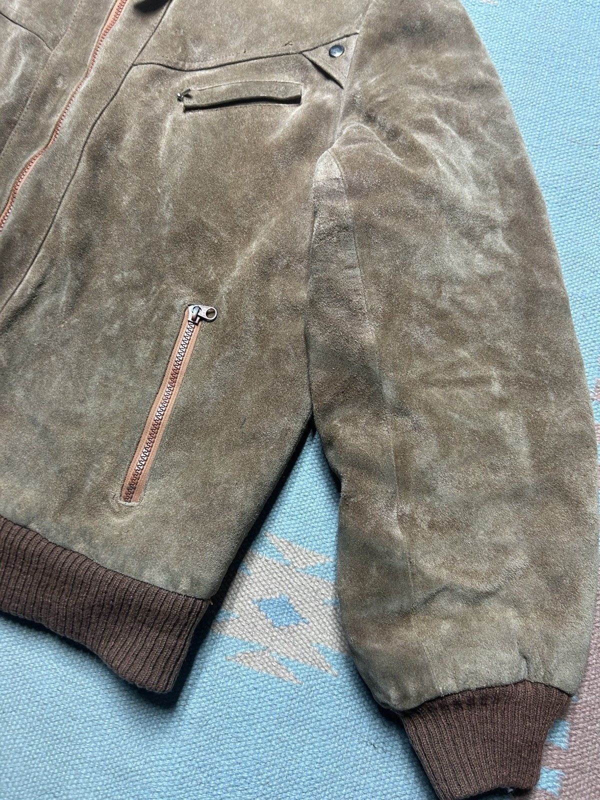Vintage 80s suede leather bomber jacket Sherpa lined Oui large 44 Size US L / EU 52-54 / 3 - 2 Thumbnail