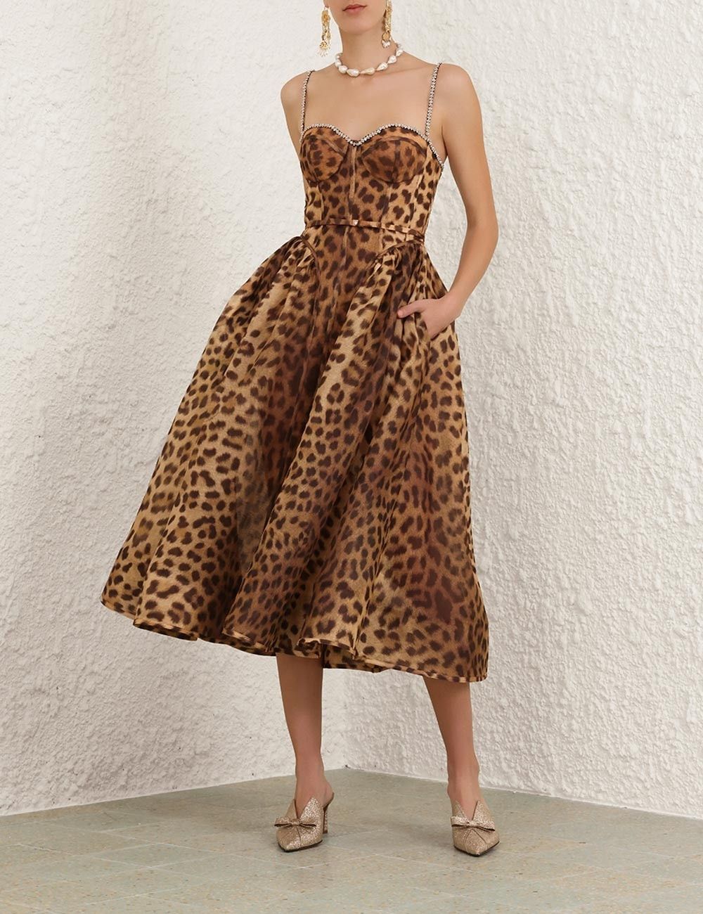Zimmermann oc11z0925 Crush Panelled Midi Dress in Leopard Size M / US 6-8 / IT 42-44 - 7 Thumbnail