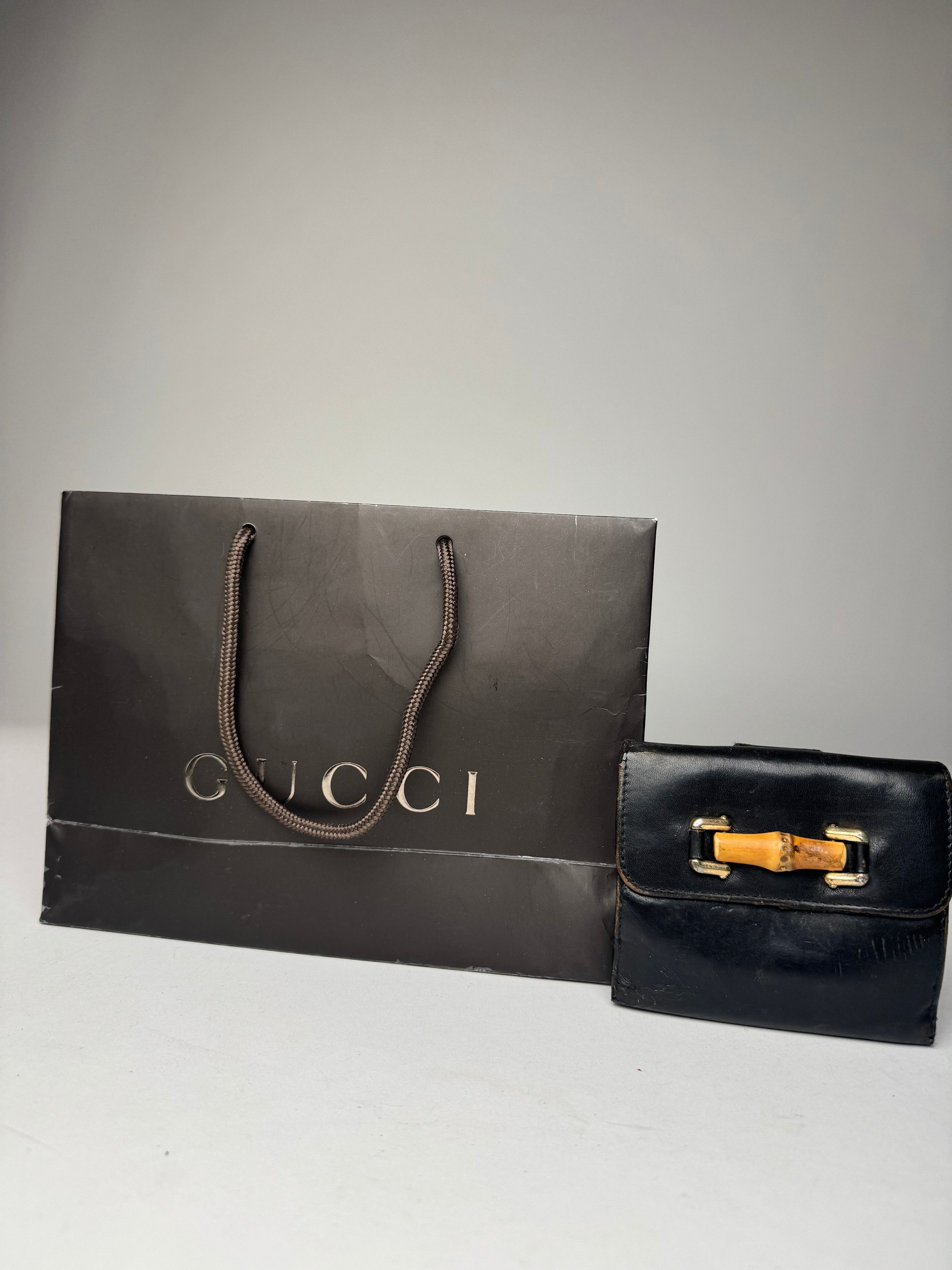 Gucci Vintage Bamboo Leather Wallet Black Size ONE SIZE - 1 Thumbnail