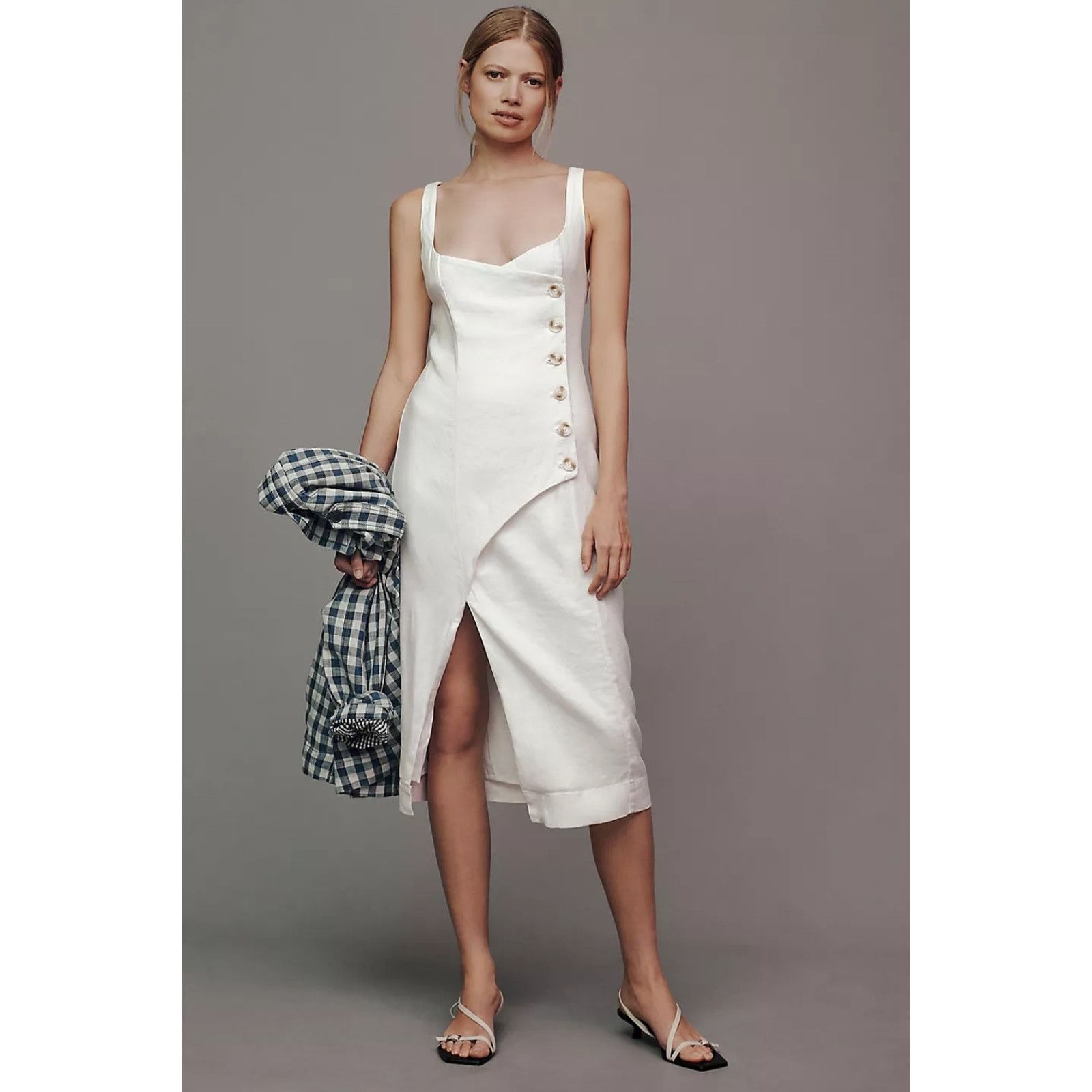 Anthropologie NWT Sleeveless Square-Neck Linen Wrap Midi Dress $178 1X Size XXL / US 16-18 / IT 52-54 - 7 Thumbnail