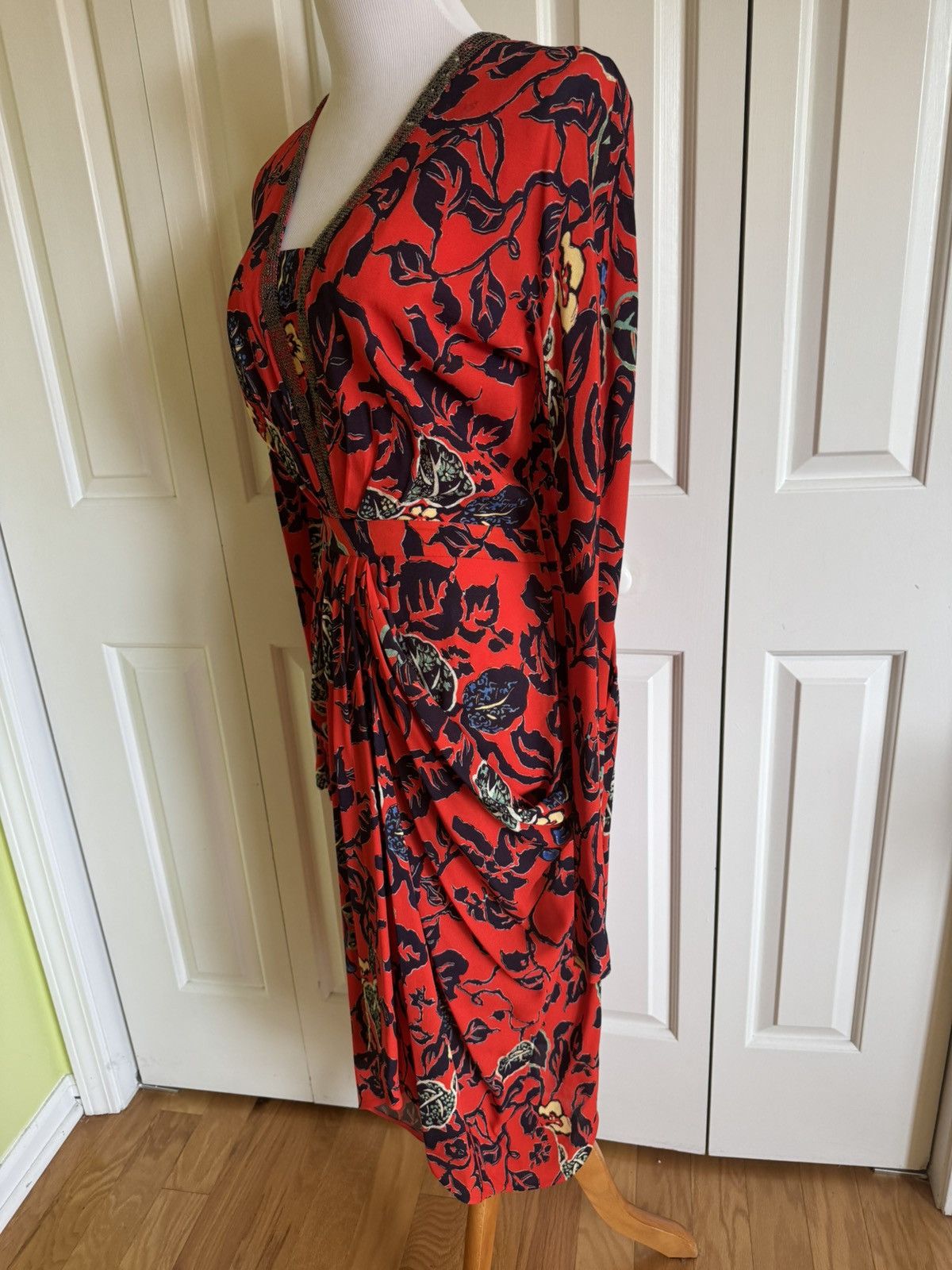 Etro ETRO Red Floral Draped Midi Dress 10/48 Size XL / US 12-14 / IT 48-50 - 3 Thumbnail