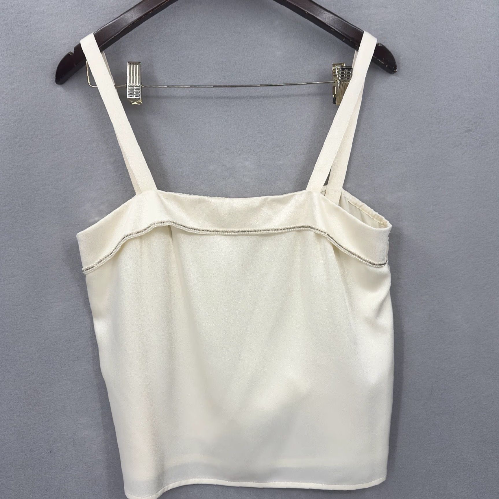 Vintage VINTAGE Lillie Rubin Pearl Lined Blouse Womens 10 Sleeveless Cami Quiet Luxury Shirt 10 Ivory 1980s Art Deco Embellished Mens Women Size L / US 10 / IT 46 - 2 Thumbnail