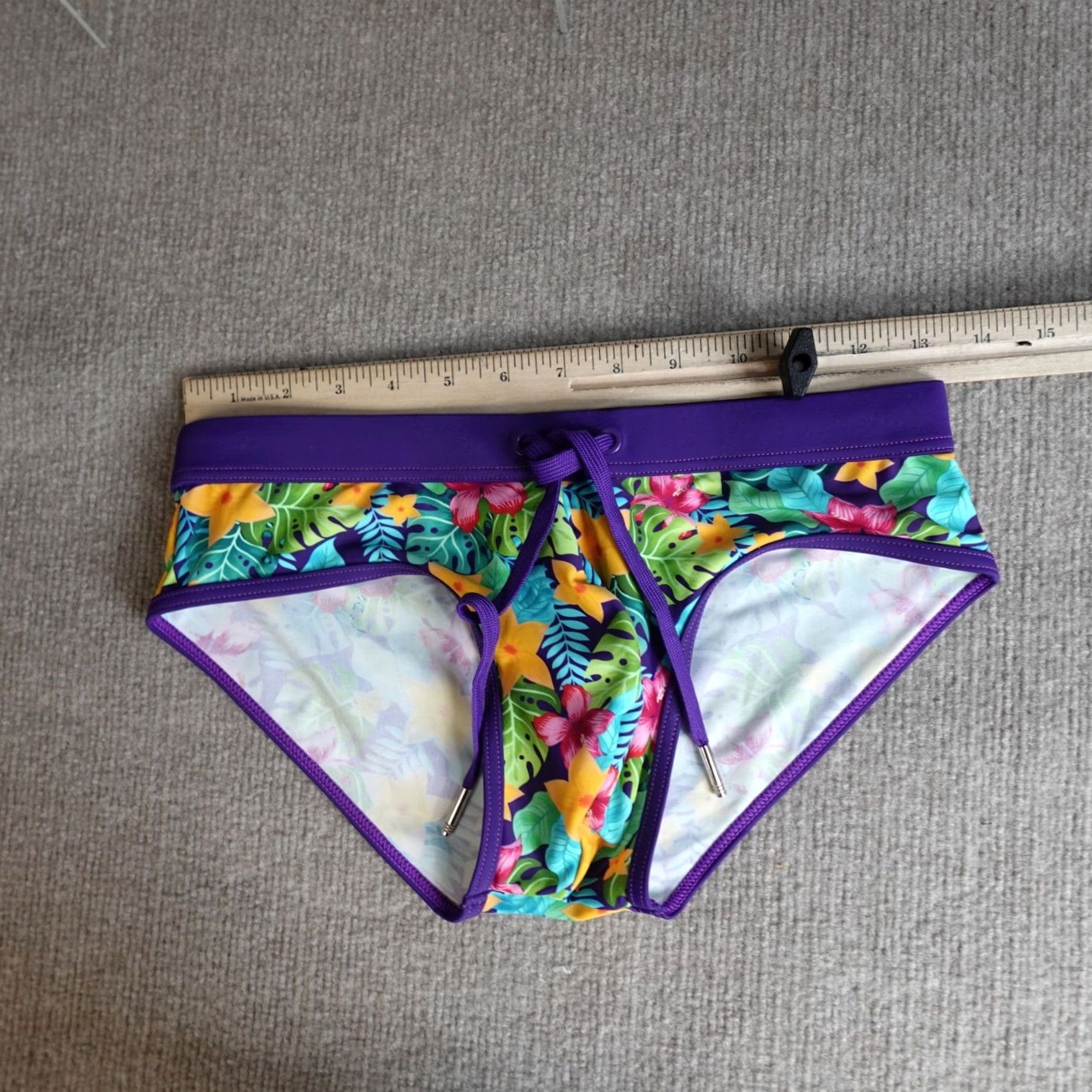 Swims ST33LE Men's Swim Brief Small Blue Purple Floral Drawstring Bottom Swimsuit MENS S BLUE Floral Strap Size US 29 - 3 Thumbnail