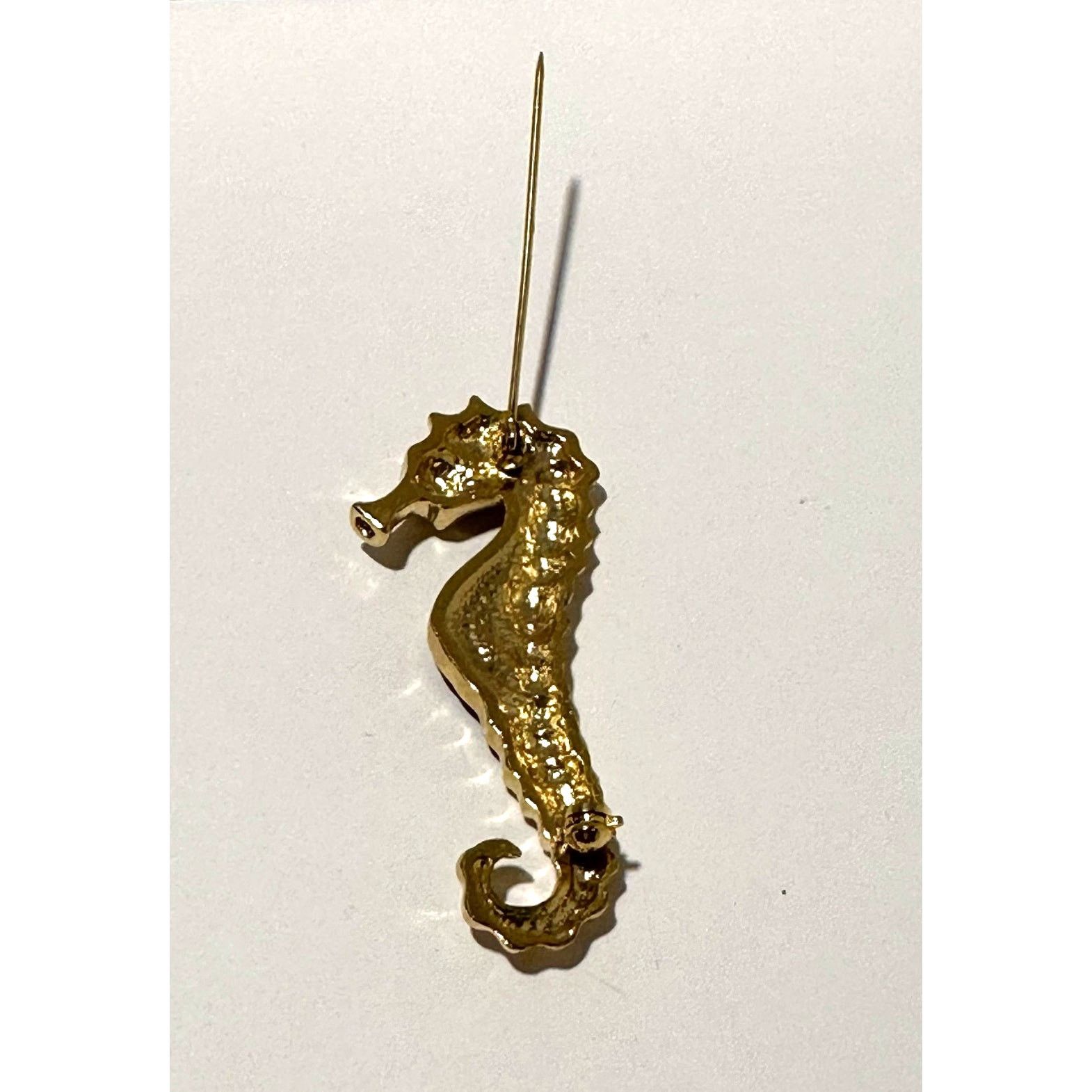 The Unbranded Brand VTG Seahorse Brooch Gold Tone Red Enamel Clear Rhinestones Size ONE SIZE - 4 Thumbnail