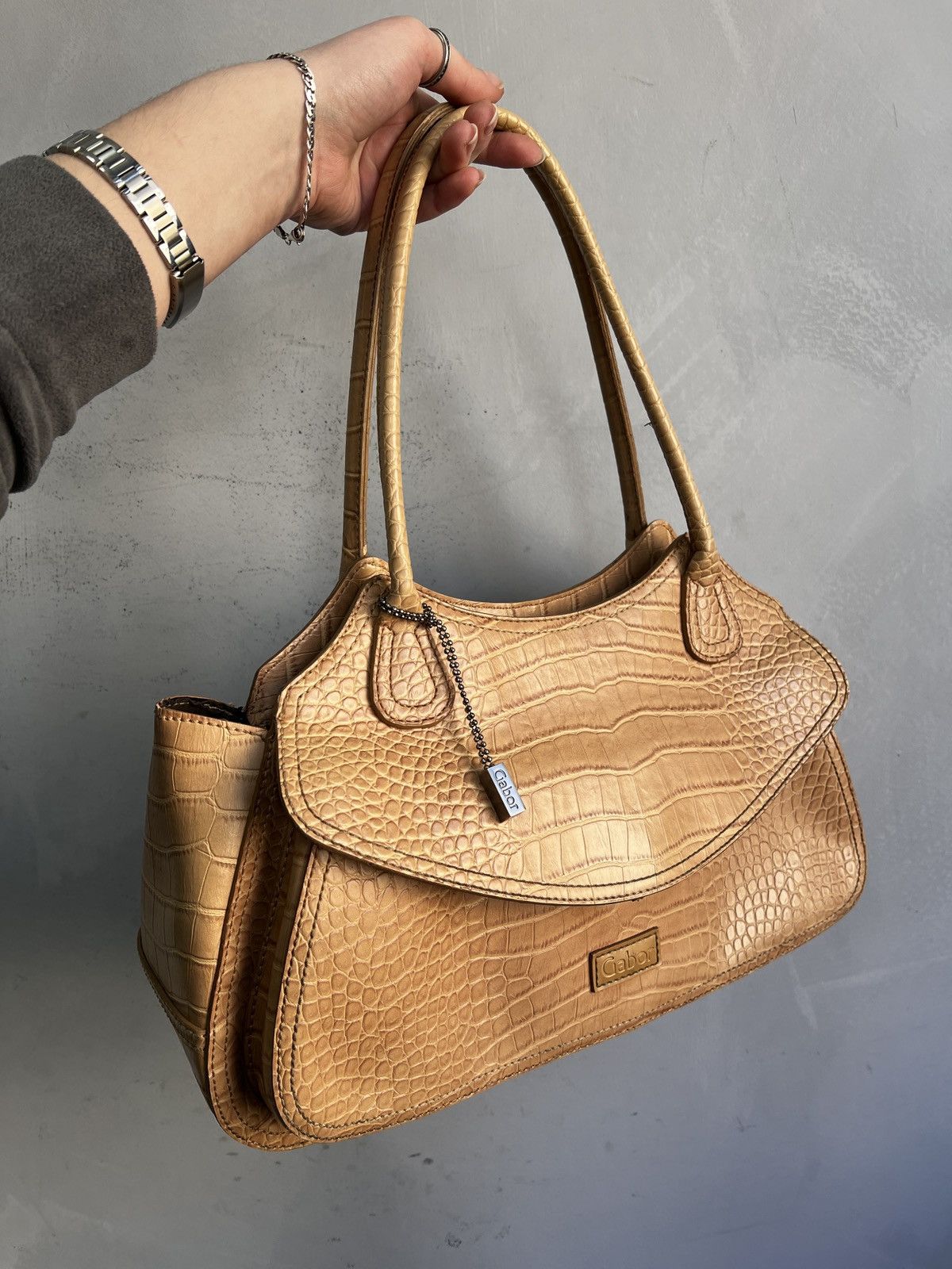 KMRii Tan Crocodile pattern Leather Handbag Y2K kmrii style Size ONE SIZE - 2 Thumbnail