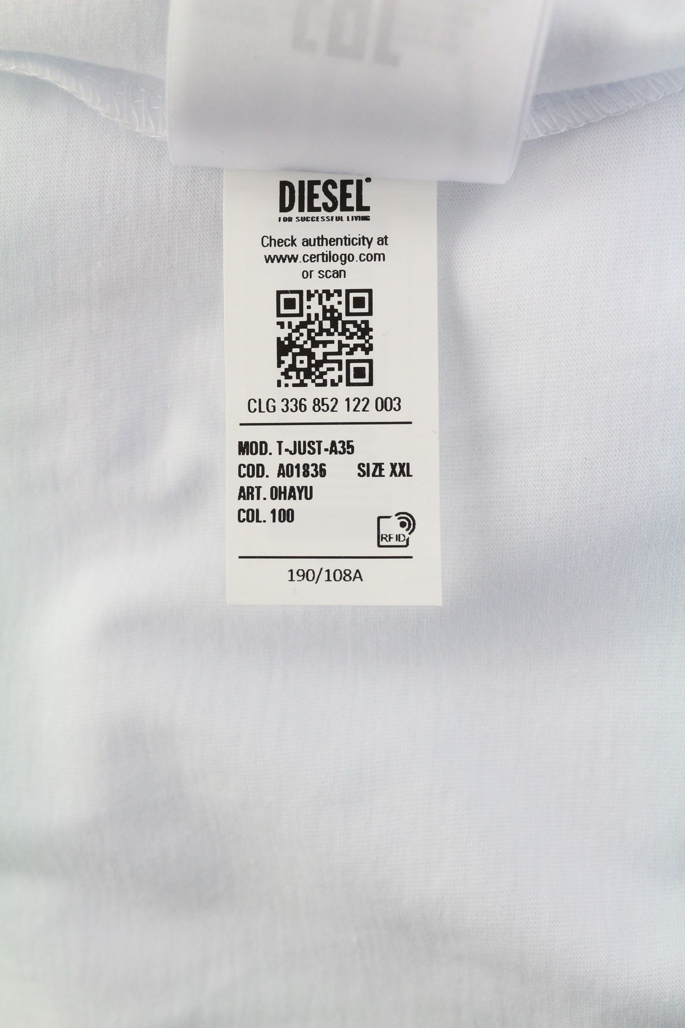 Diesel T-JUST-A35 2XL Short Sleeve Logo White Tee 40253 Size US XXL / EU 58 / 5 - 9 Thumbnail