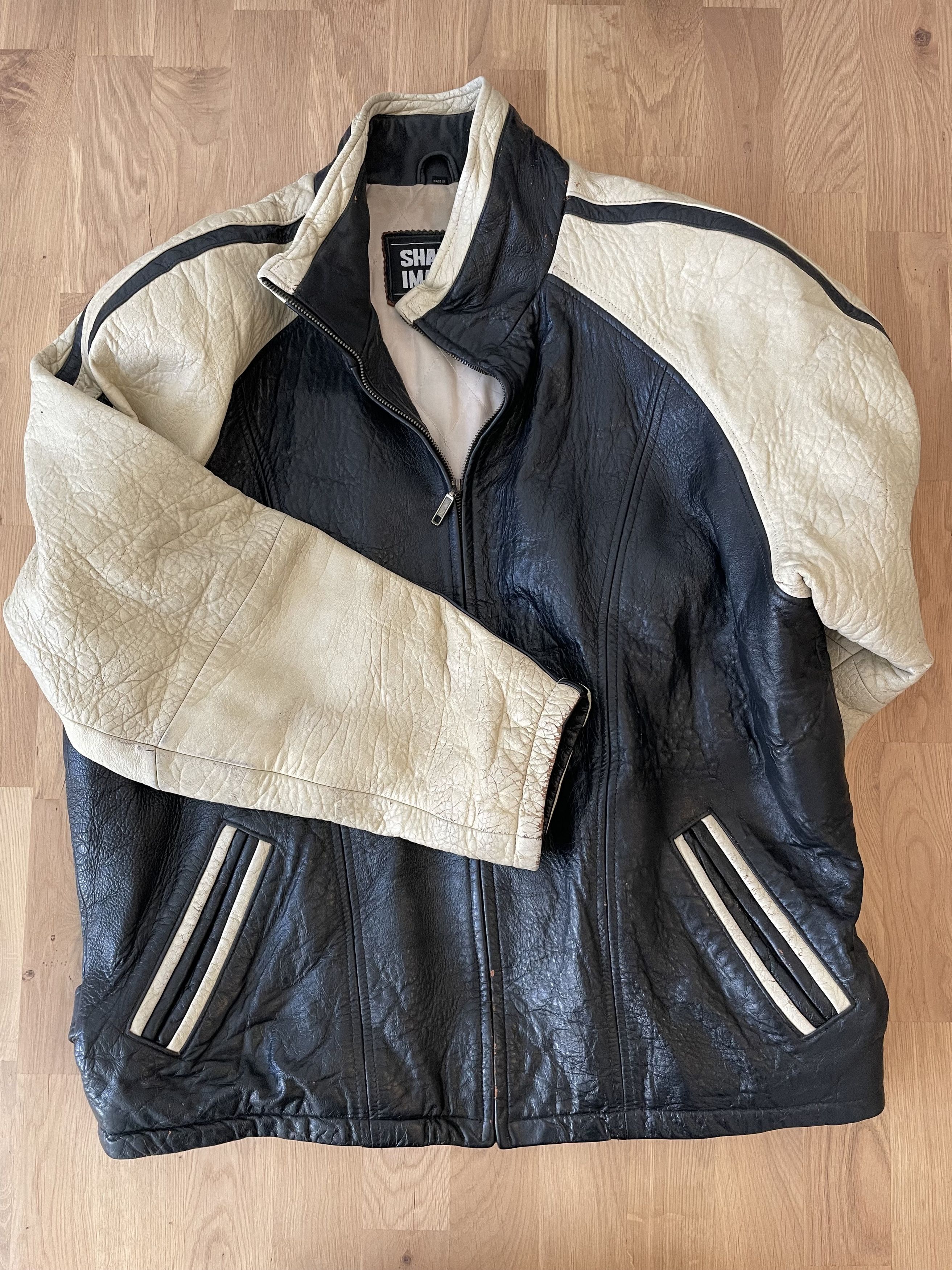 Other SHARPER IMAGE 90s Genuine Leather Varsity Jacket Blk/Off-Whi Size US L / EU 52-54 / 3 - 3 Thumbnail
