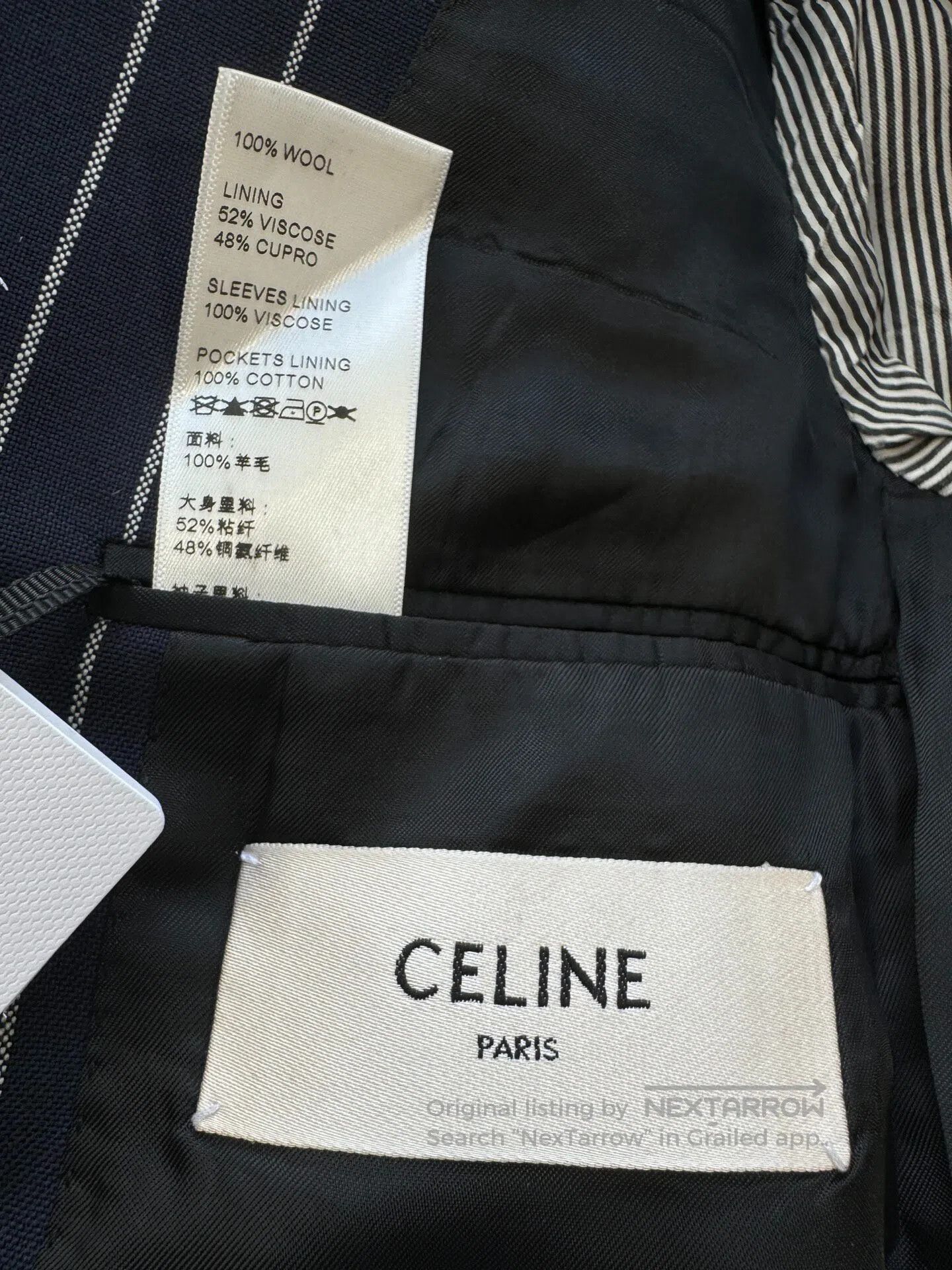 Celine CELINE Pinstripe Padded Shoulder Blazer| Size XXS / US 00 / IT 34 - 3 Thumbnail