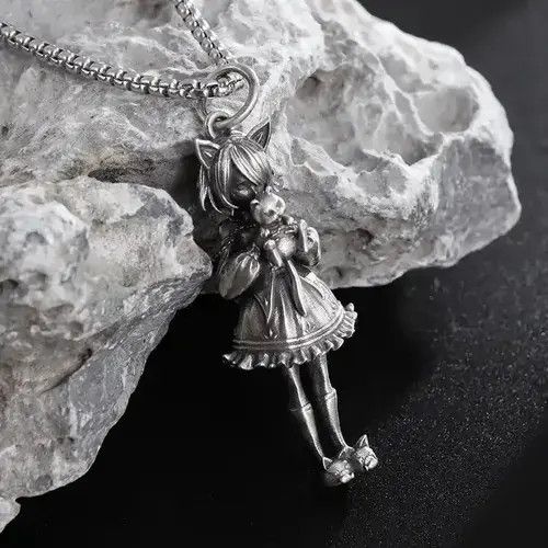 VIBE Cute Girl Holding A Cat Pendant Size ONE SIZE - 5 Thumbnail