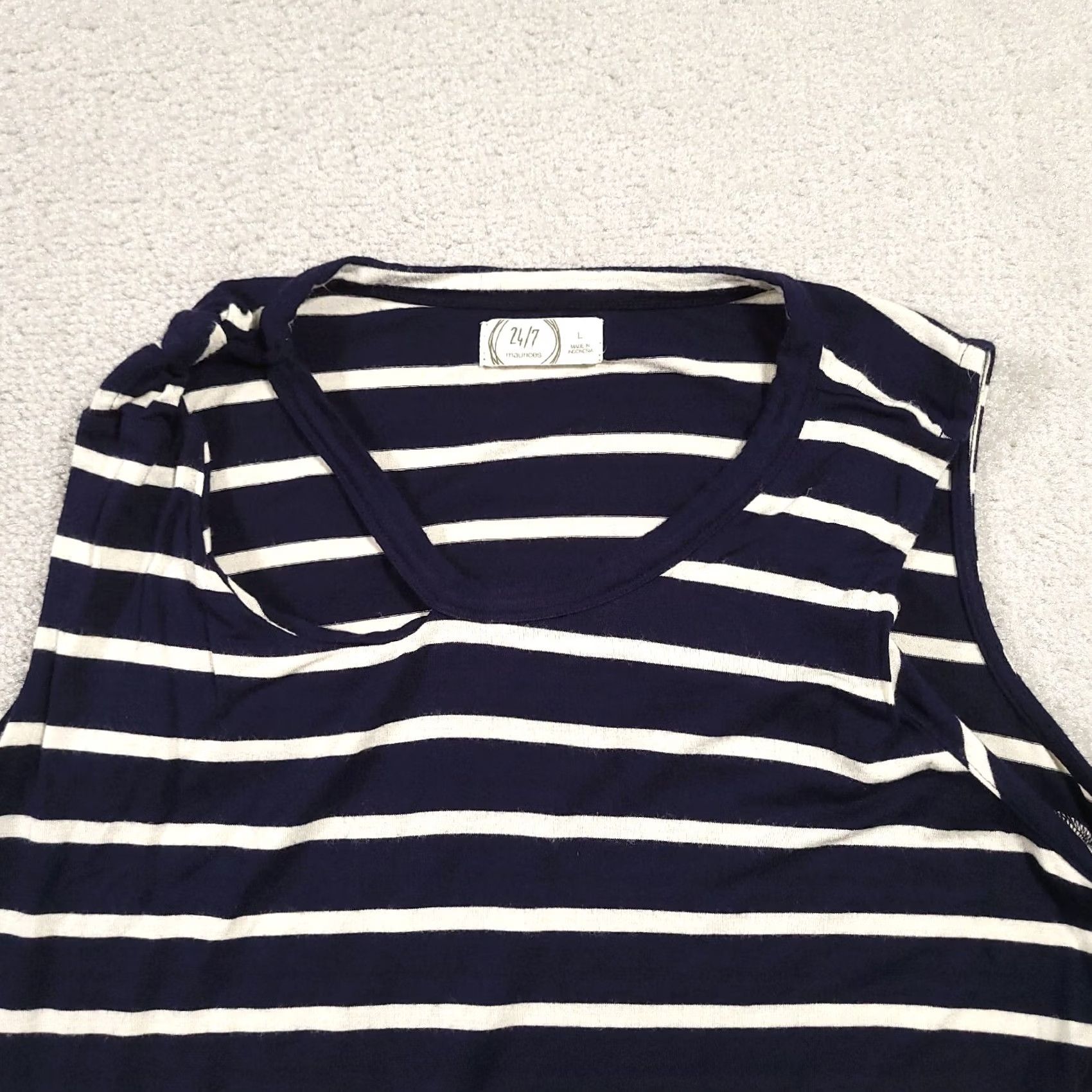 Vintage Maurices 24/7 Tank Top Shirt Womens Large Blue Striped Scoop Neck Stretch Tank Size L / US 10 / IT 46 - 3 Thumbnail