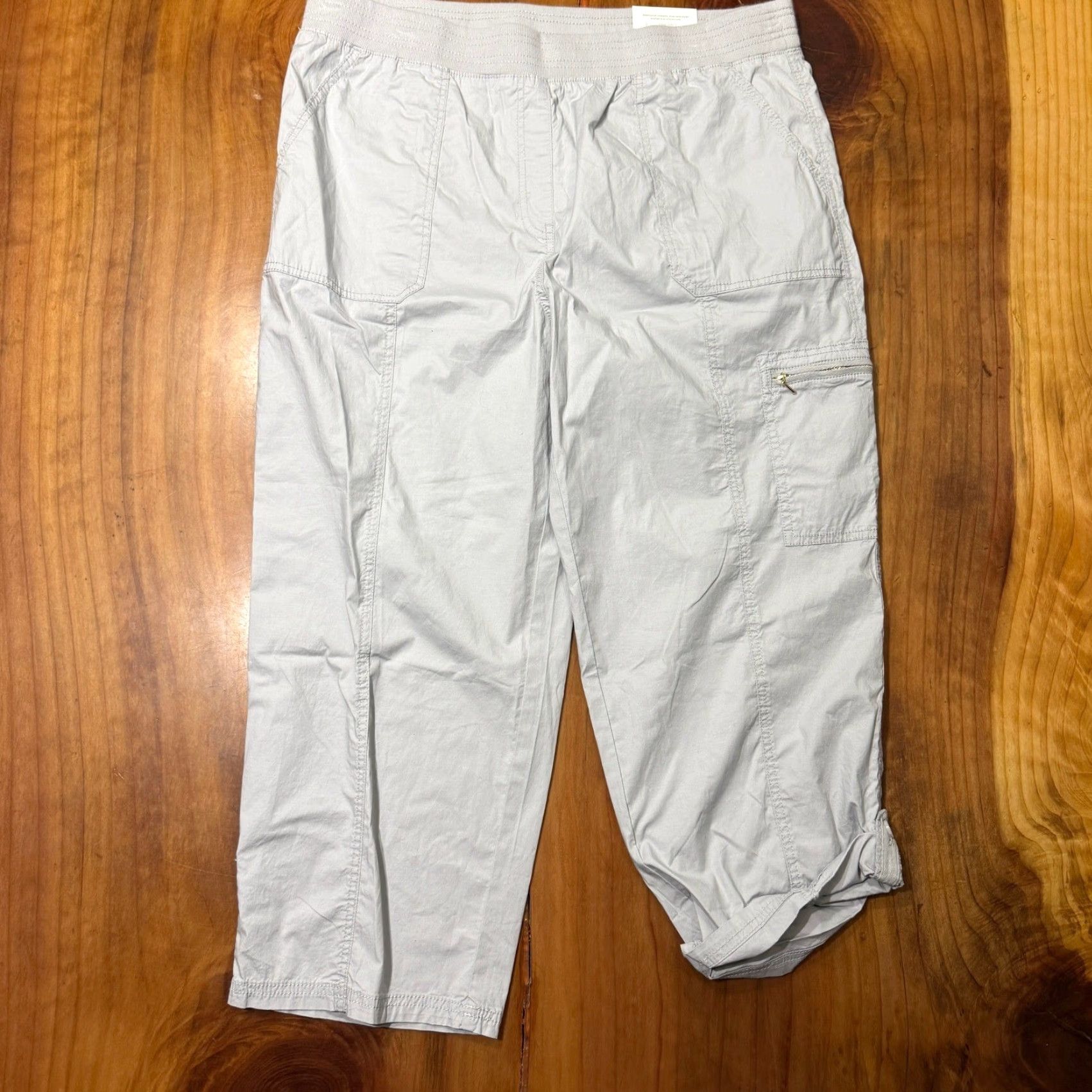 Vintage NEW Chico's Women's Pants 3 XL Pull on Capri Crop Dove Gray Cotton Casual J14 Size 40" / US 18 - 2 Thumbnail