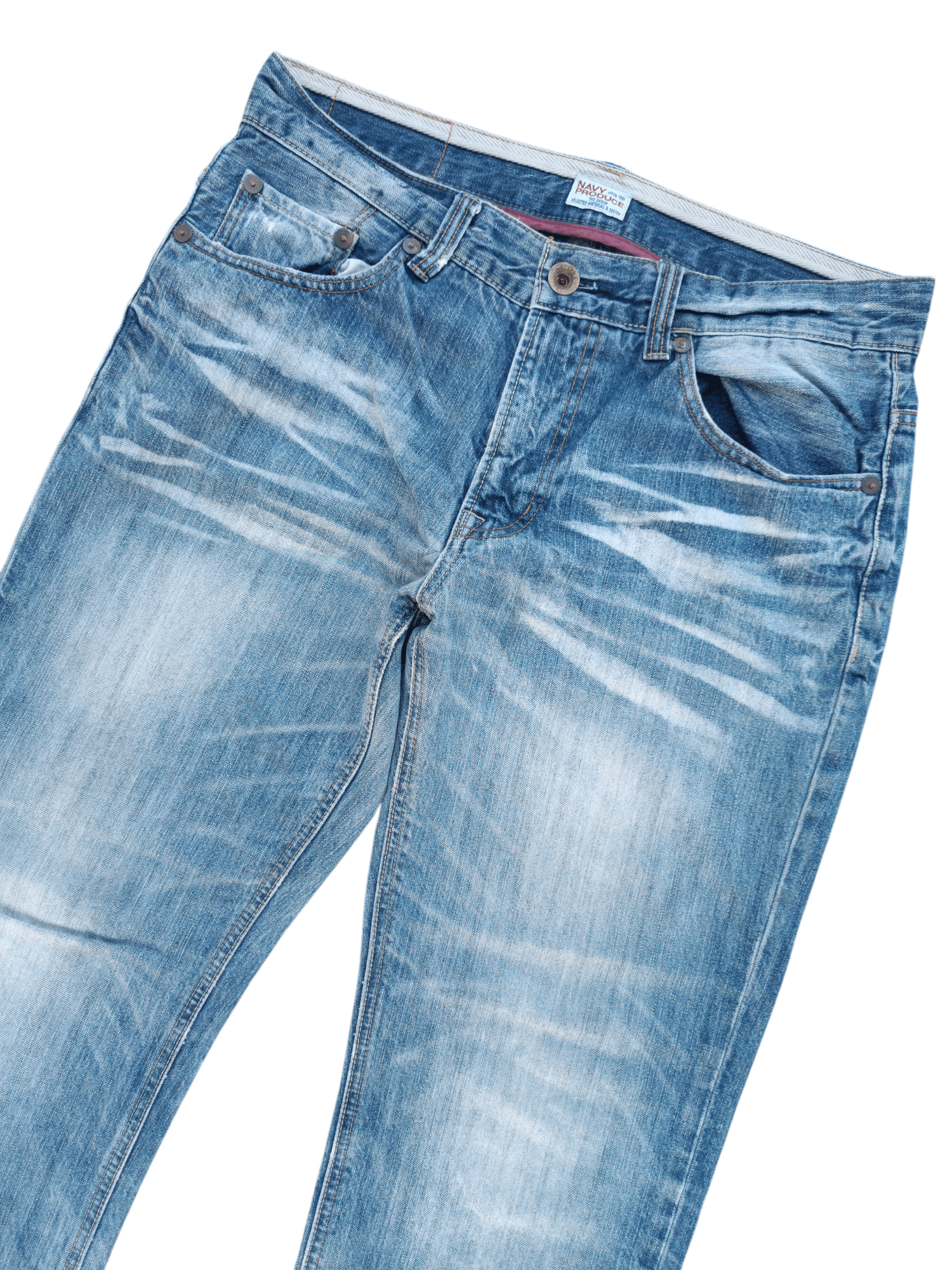 Japanese Brand Navy Produce Distressed Whiskers Faded Denim E206 Size US 34 / EU 50 - 7 Thumbnail