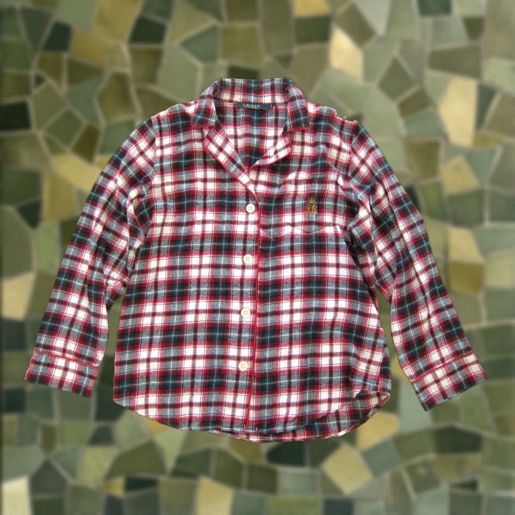 Ralph Lauren VINTAGE Ralph Lauren Green Label Pajama Shirt Blouse Shirt L Womens Green Cotton Plaid Button Down Size L / US 10 / IT 46 - 1 Thumbnail