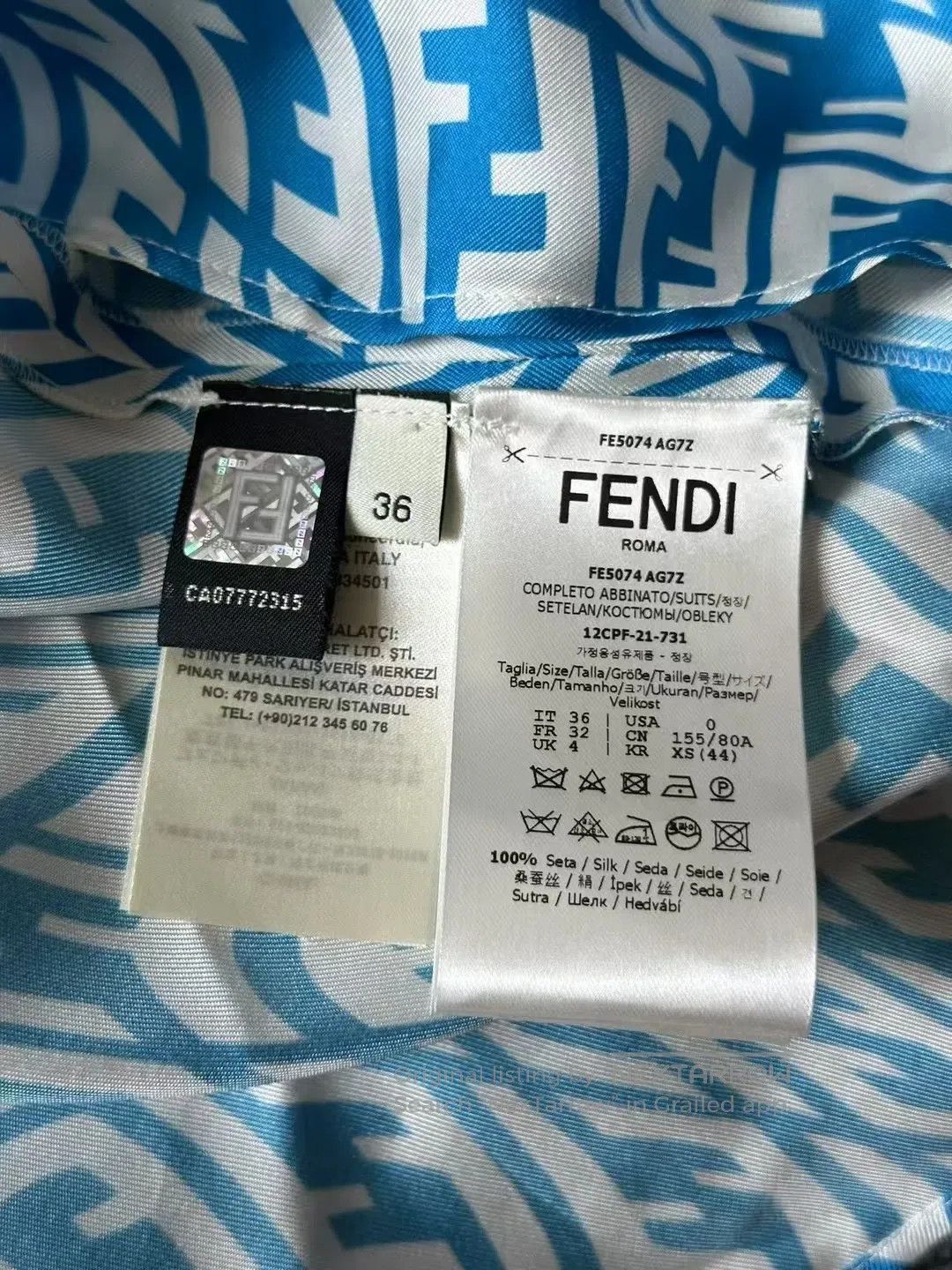 Fendi FENDI Blue All-Over Print Silk Short Sleeve Shirt| Size XS / US 0-2 / IT 36-38 - 4 Thumbnail