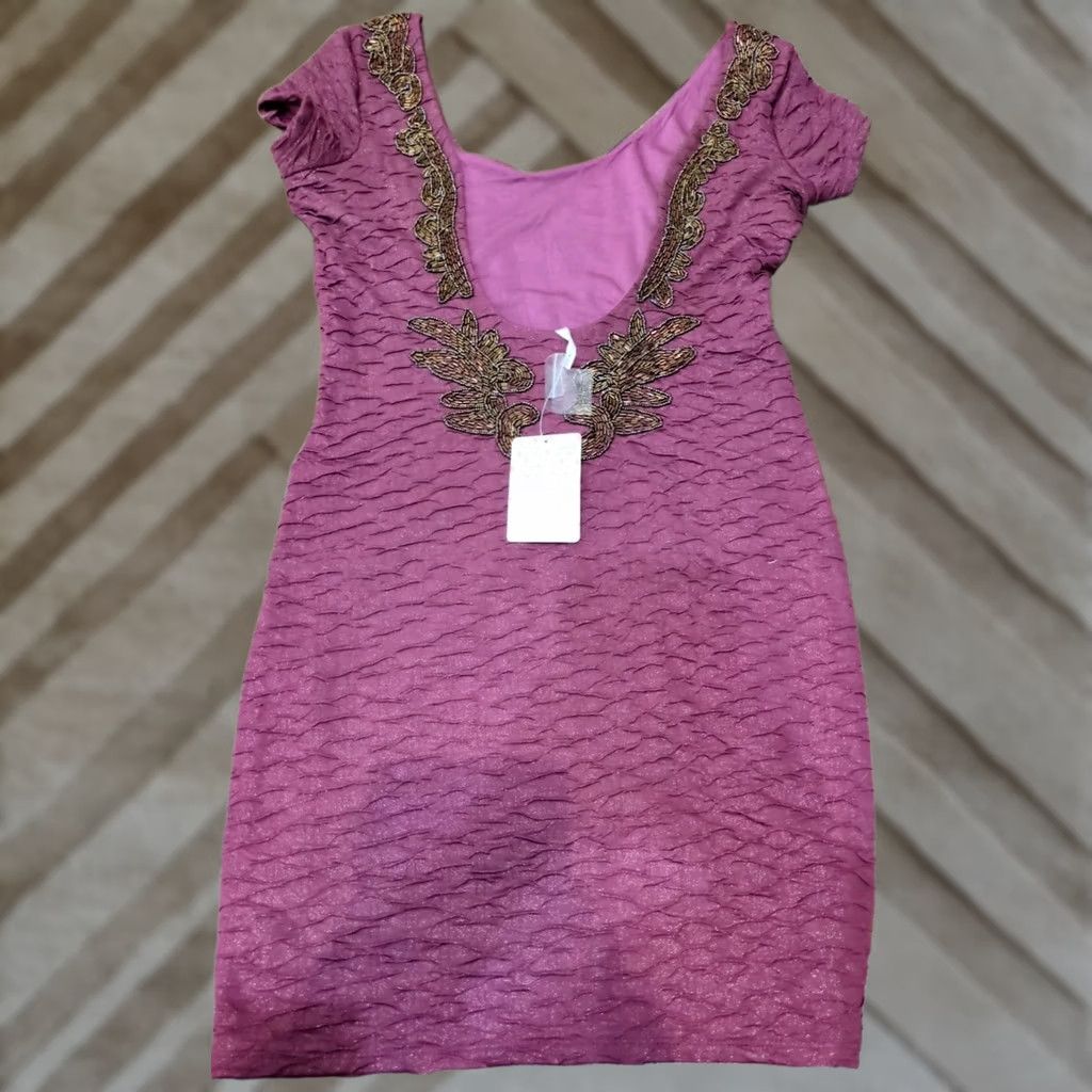 Free People Free People Dress Bodycon Glitter Beaded Short S Purple Women Beaded Stretch NWT NWT Size S / US 4 / IT 40 - 1 Thumbnail