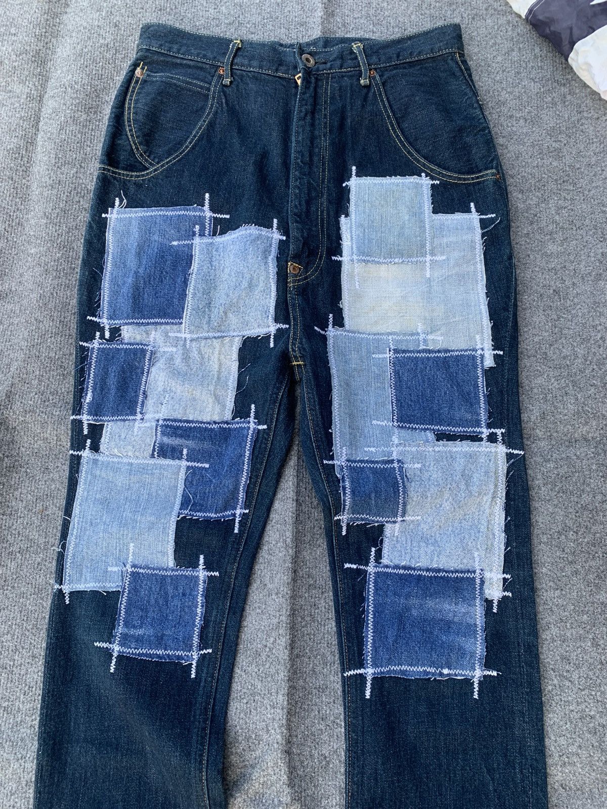 Kapital KAPITAL Indigo Denim Patchwork Kountry Cinch Back Pants Size US 30 / EU 46 - 3 Thumbnail