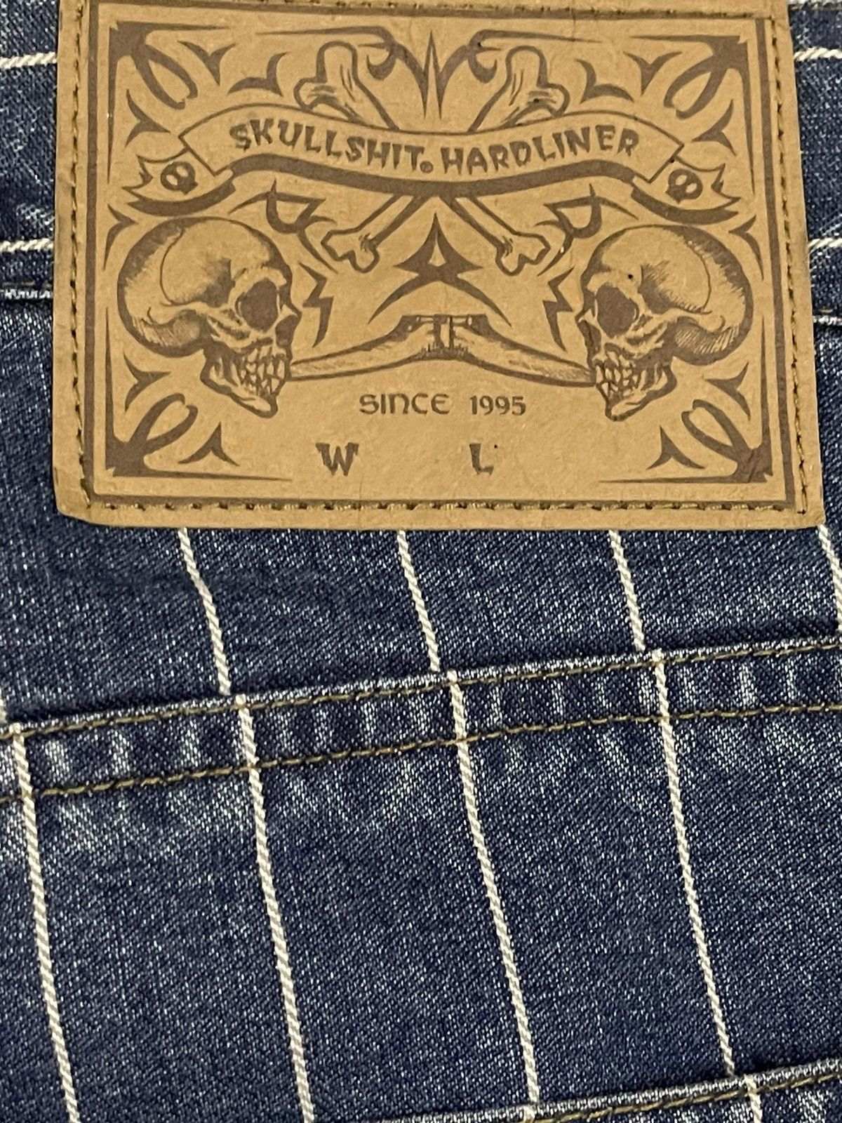 14th Addiction Vintage Japanese Skull Shit Distressed Style Stripe Jeans Size US 29 - 8 Thumbnail