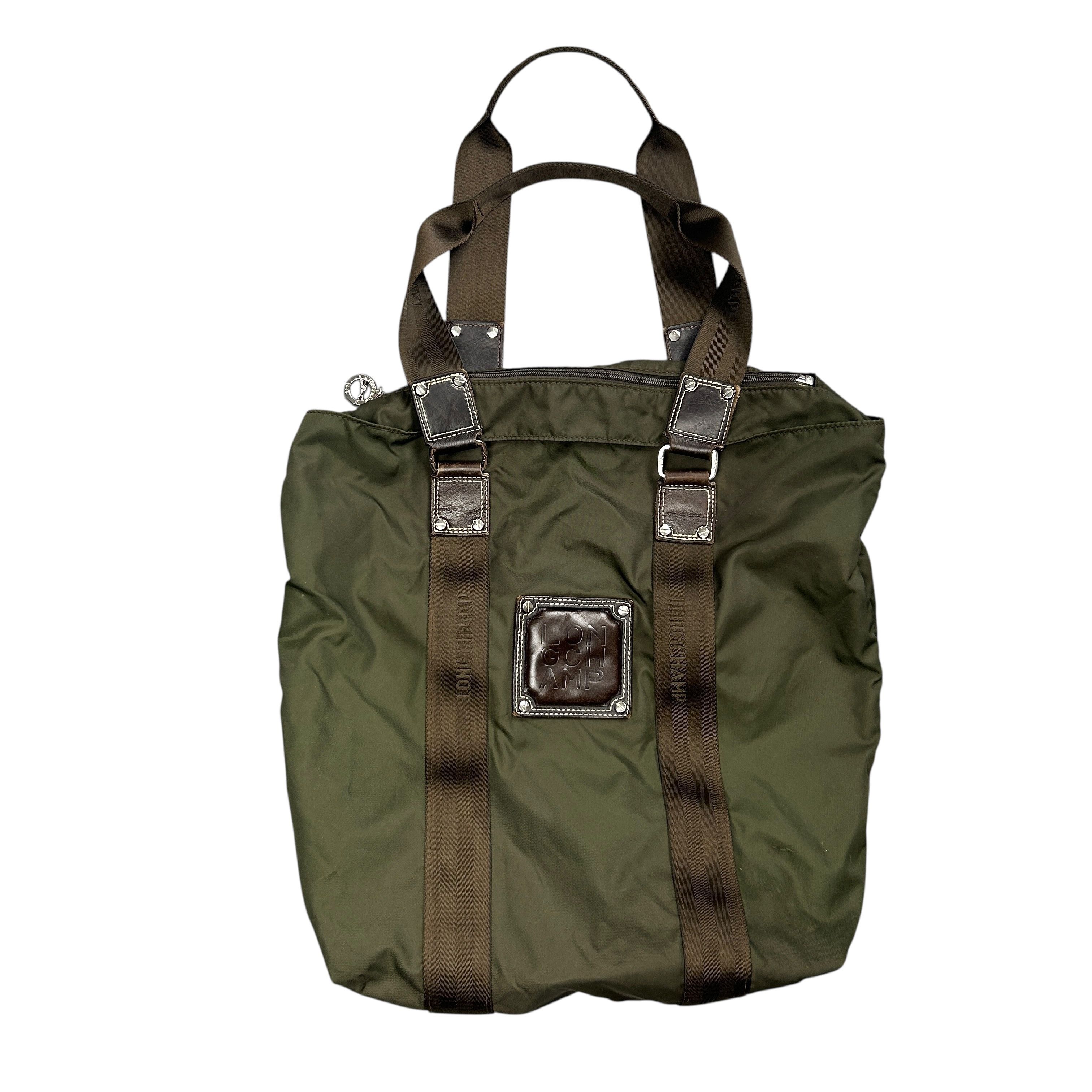 Longchamp Longchamp Khaki Green Nylon Leather Tote Hand Bag Medium Size ONE SIZE - 1 Thumbnail