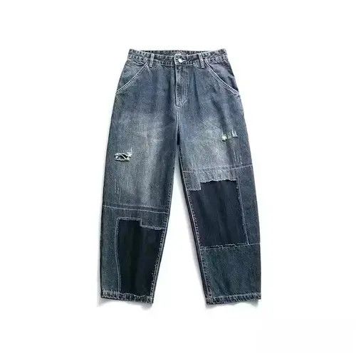 20SS Simple Blue Japan Blue Patchwork Jeans