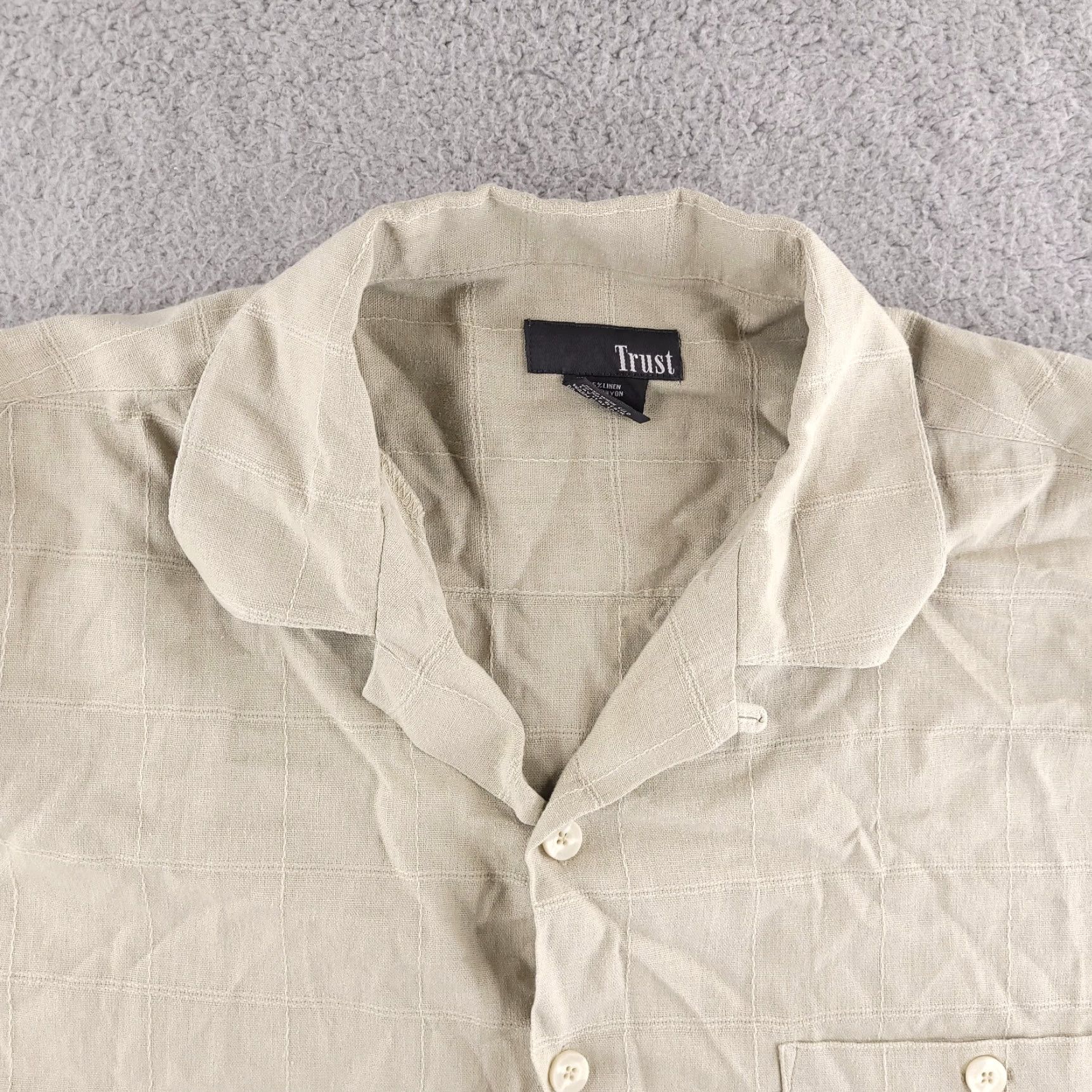 Vintage Trust Shirt Mens 2XL Tan Brown Check Linen Short Sleeve Button-Up Collared Vintage: No Size US XXL / EU 58 / 5 - 5 Thumbnail