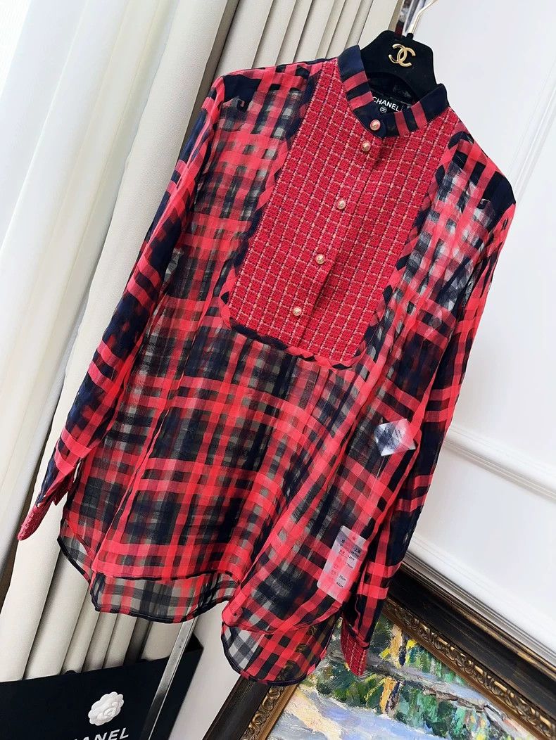 Chanel Chanel Red Black Plaid Tweed Long Sleeve Shirt - dmc Size US M / EU 48-50 / 2 - 1 Thumbnail
