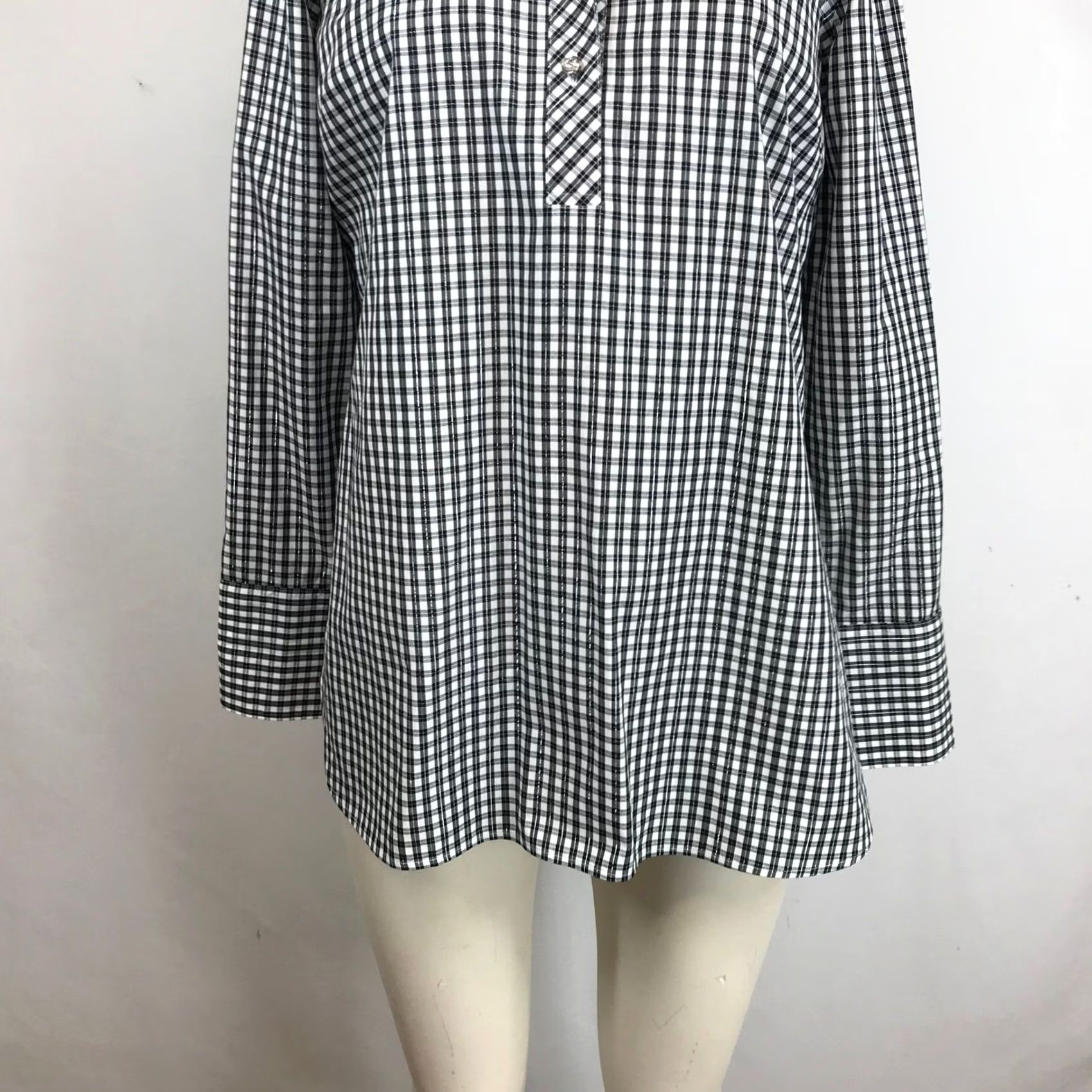 Talbots Talbots Blouse Shirt Gingham Check Non-Iron Popover Long Sleeve Woman Black White Silver Metallic Size S / US 4 / IT 40 - 3 Thumbnail