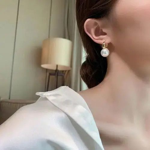 Sterling Silver Fashion Elegant Pearl Drop Hoop Earrings for Women Size ONE SIZE - 3 Thumbnail