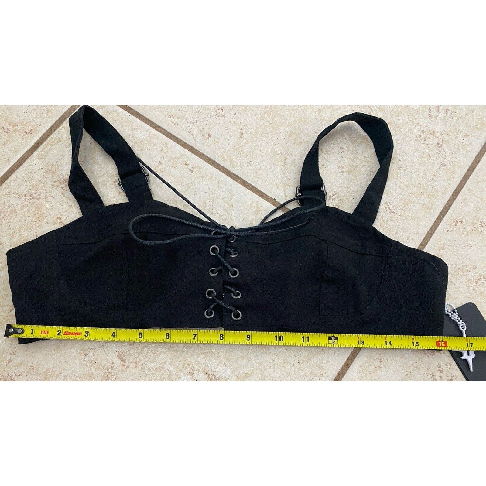 Dolls Kill NWT Darker Wavs Black Corset Crop Top Buckle Back L Tie Size L / US 10 / IT 46 - 5 Thumbnail