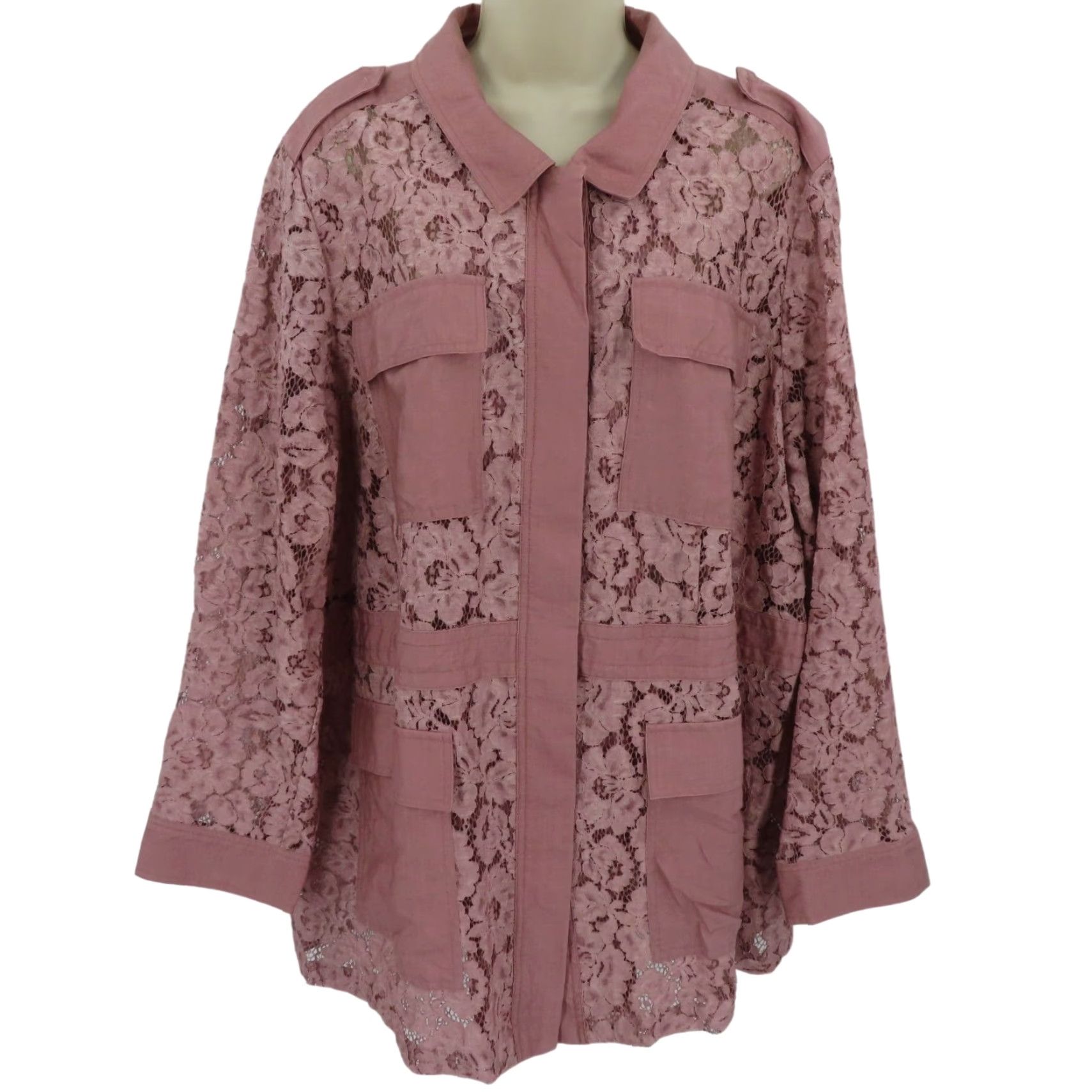 Vintage Lane Bryant Women 18/20 Purple Pink Floral Sheer Lace Long Sleeve Blouse NEW Size XXL / US 16-18 / IT 52-54 - 2 Thumbnail