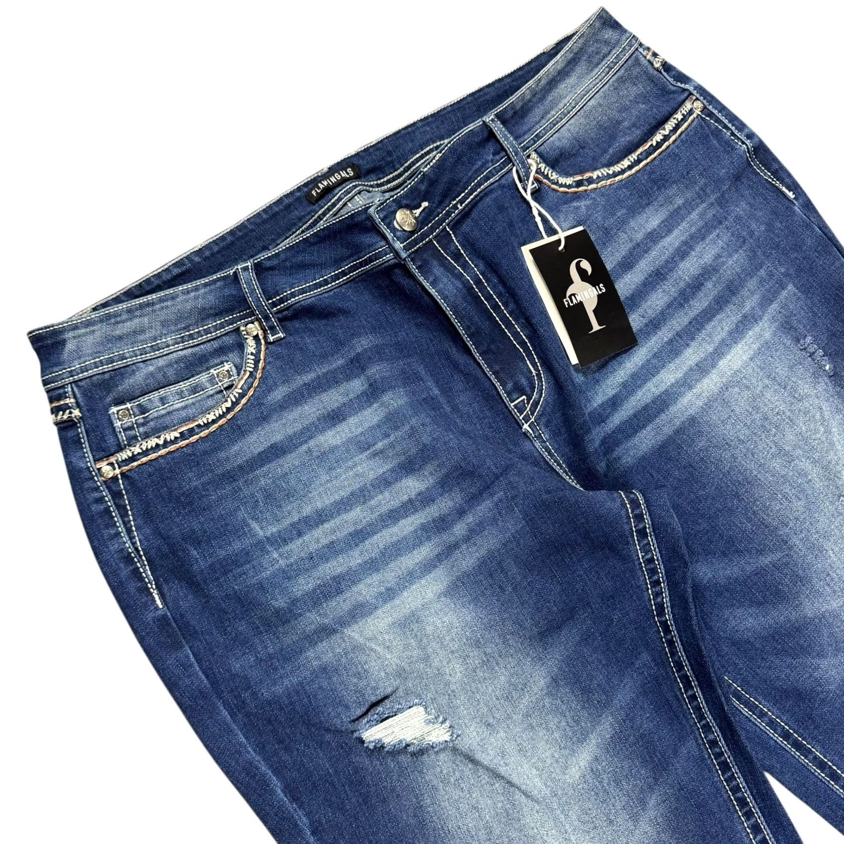 Vintage Flamingals Jeans Women's 3XL 40x31 Bootcut Distressed Midrise Wide Leg Baggy Denim Bootcut Jeans Size 40" / US 18 - 2 Thumbnail