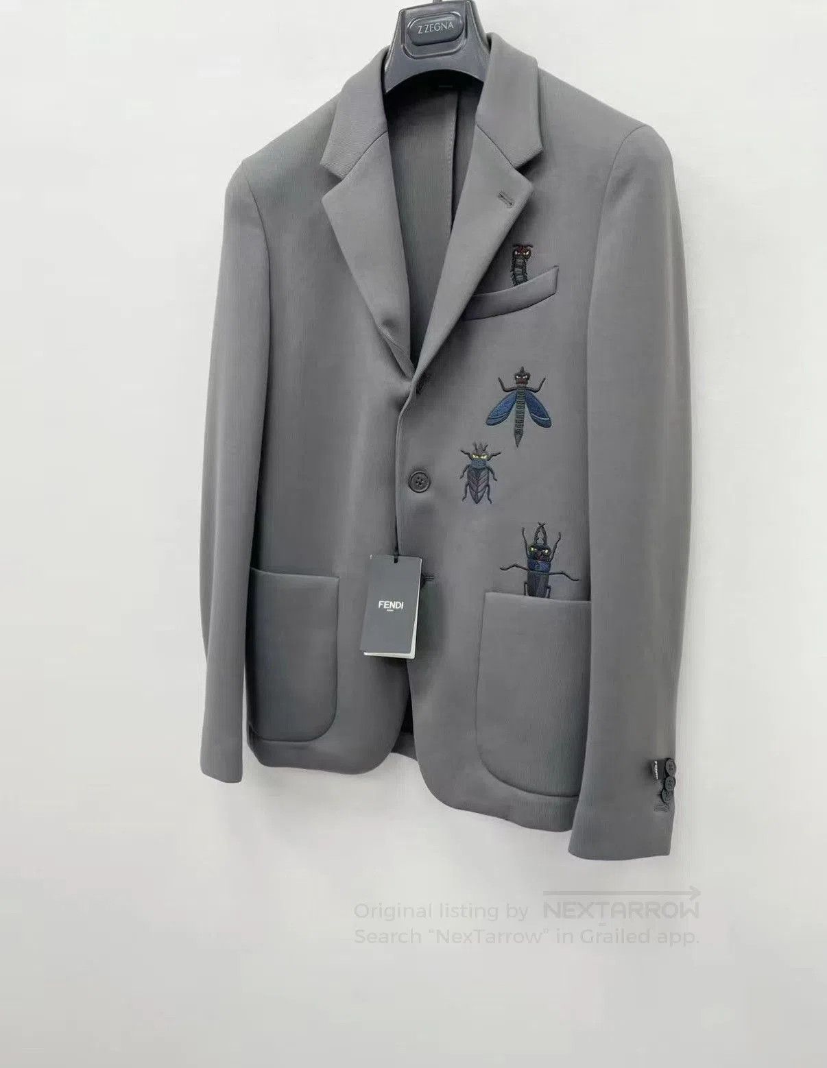 Fendi Gray Embroidered Insect Blazer - Size S. Size US S / EU 44-46 / 1 - 1 Thumbnail
