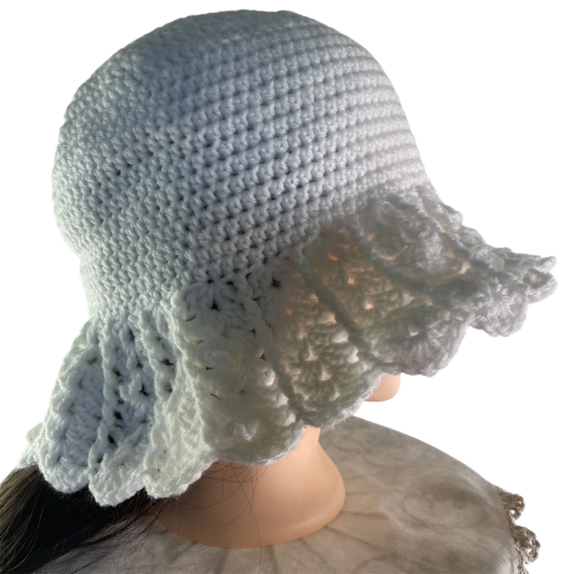 Handmade Crochet Bucket Hat Retro Cloche Style White Handmade Adult S Size ONE SIZE - 5 Thumbnail
