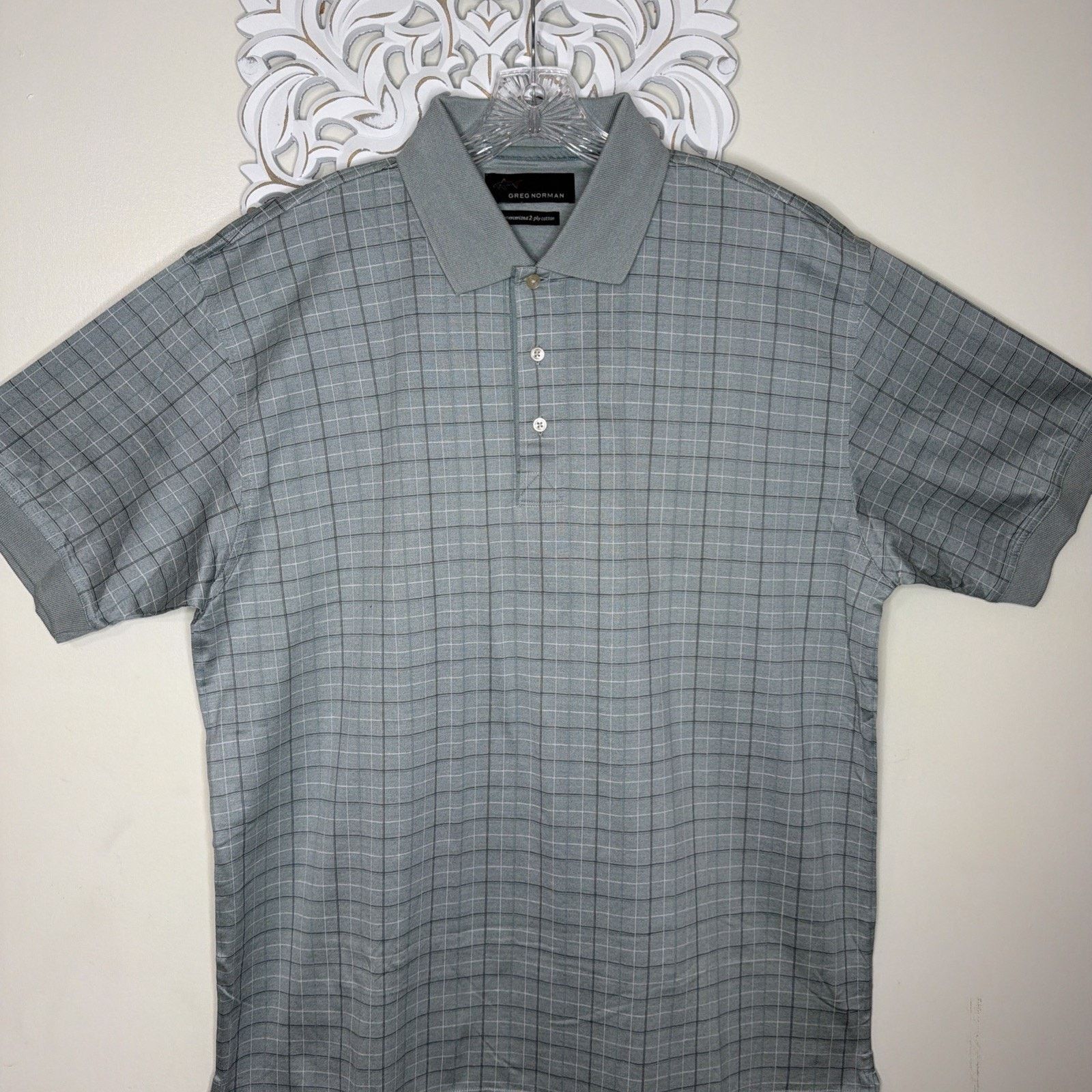 Greg Norman GREG NORMAN L Shirt Mercerized COTTON Polo GRAY Plaid NWT Size US L / EU 52-54 / 3 - 2 Thumbnail