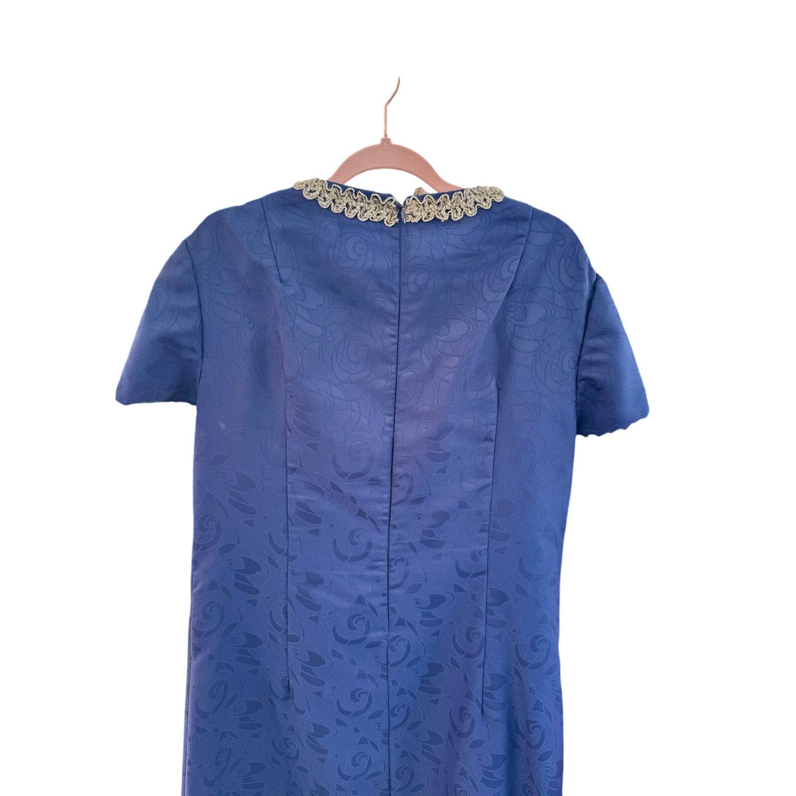 Vintage Vintage Navy Blue Embossed Silver Sequin Maxi Dress Large Size L / US 10 / IT 46 - 5 Thumbnail