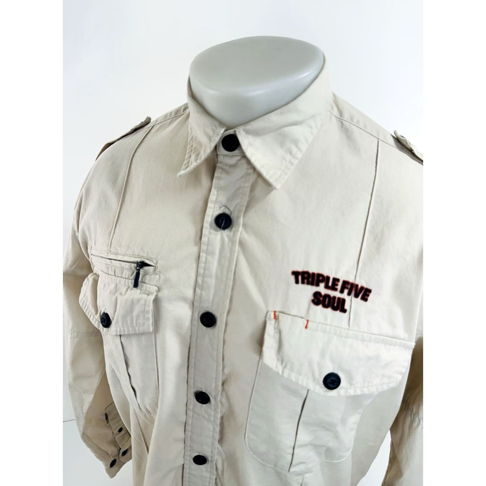 Vintage TRIPLE FIVE SOUL Embroidered Mens M Epaulets Shirt - Beigе Button-Up Long Sleeve Christmas? Size US M / EU 48-50 / 2 - 3 Thumbnail
