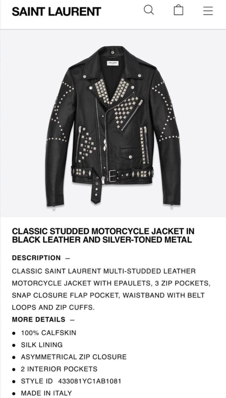 Saint Laurent Paris FW16 Saint Laurent studded leather biker jacket Hedi Grail Size US M / EU 48-50 / 2 - 4 Thumbnail