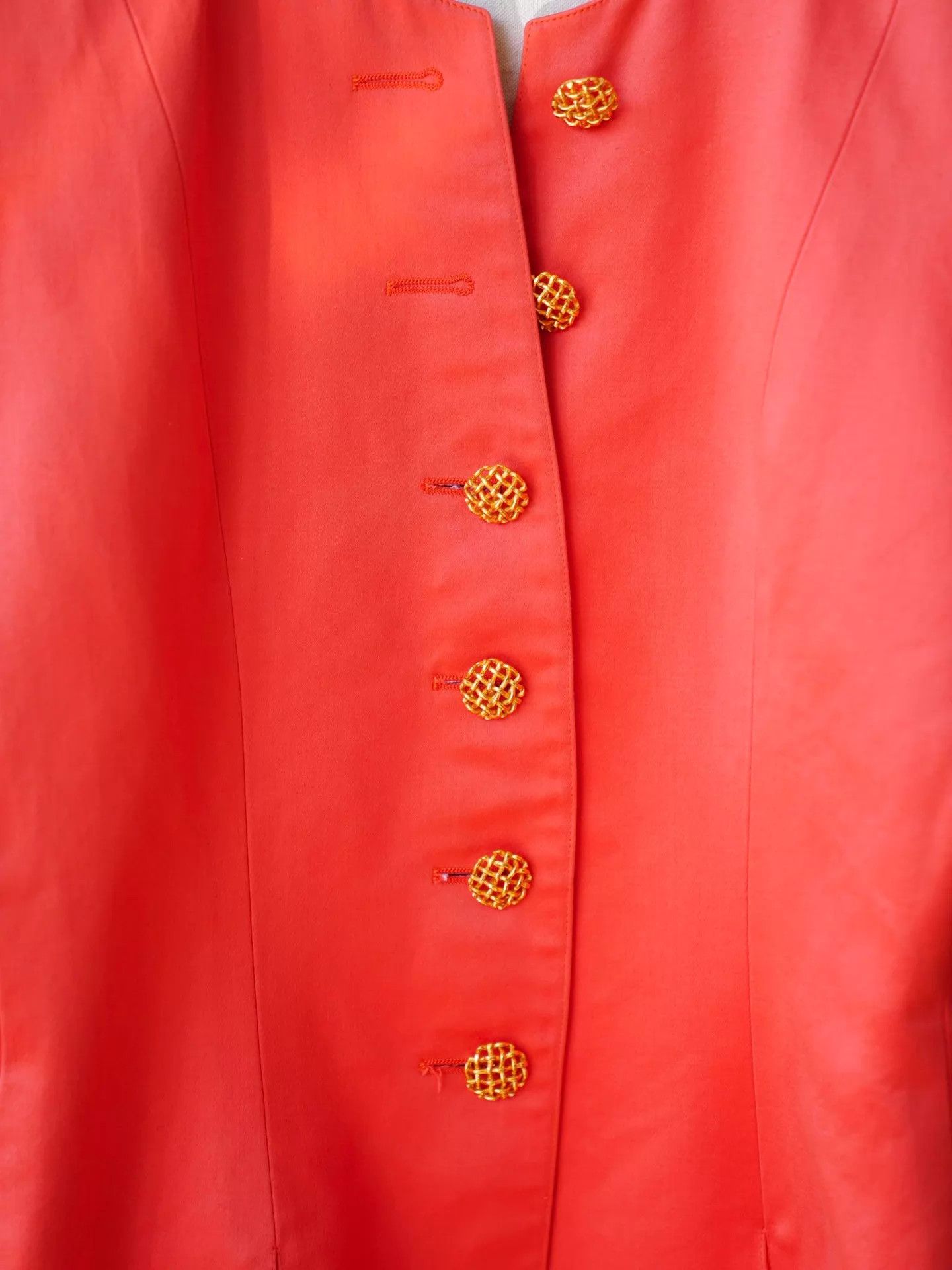 Yves Saint Laurent YSL 1993 Left Bank Orange Red Blazer Gold Buttons Women's Size XS / US 0-2 / IT 36-38 - 9 Thumbnail