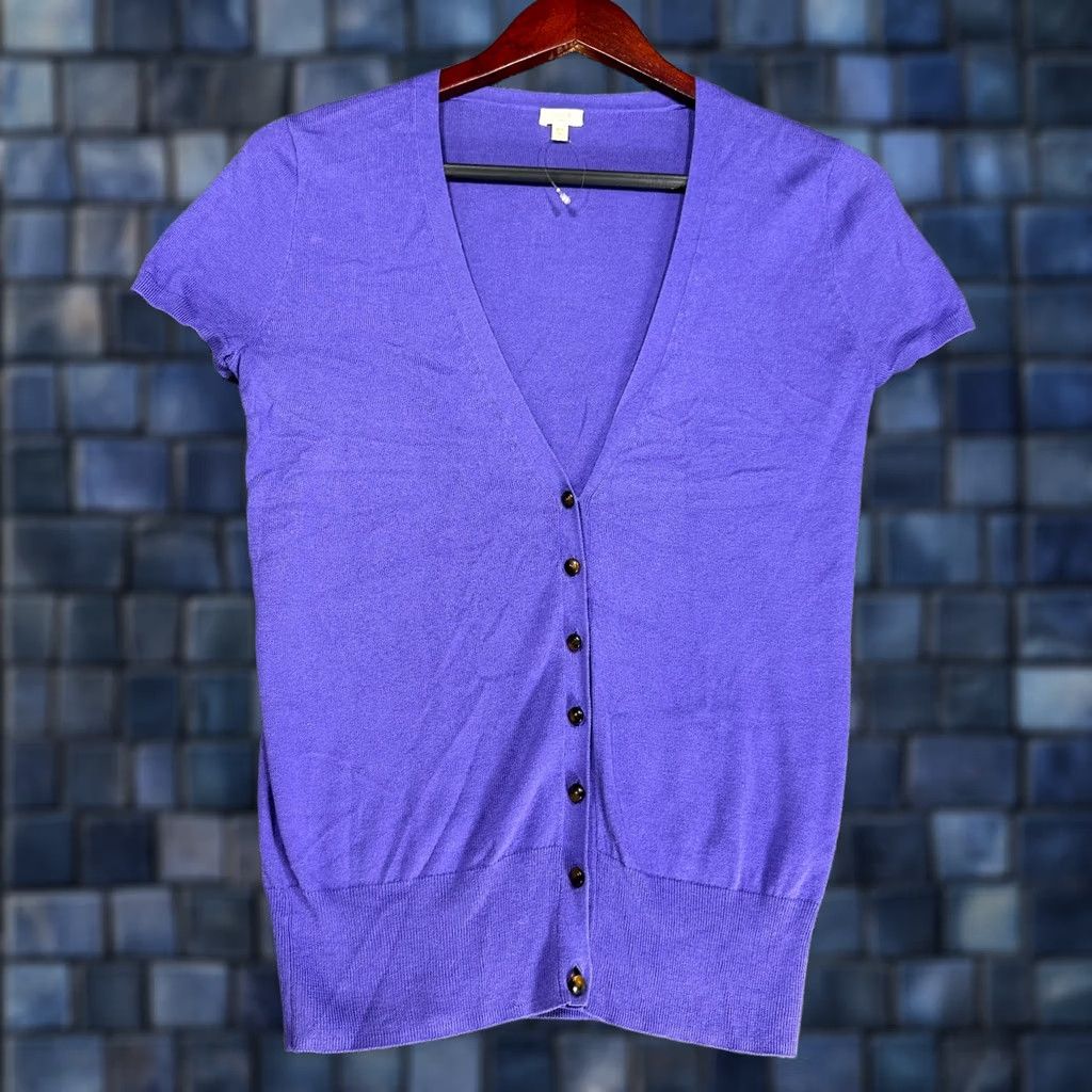 J.Crew J.CREW Sweater Womens XS Purple Cotton Cardigan Cap Sleeve V-Neck Button Size XS / US 0-2 / IT 36-38 - 1 Thumbnail