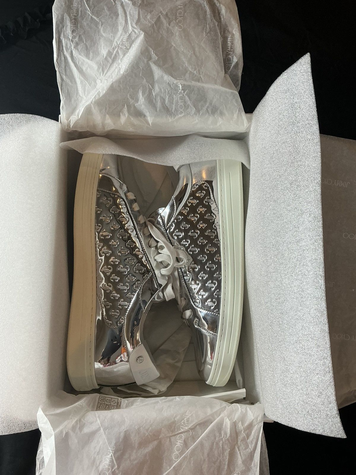 Jimmy Choo JIMMY CHOO ROME/M Logo Low-Tops – Metallic Silver Size US 11.5 / EU 44-45 - 6 Thumbnail