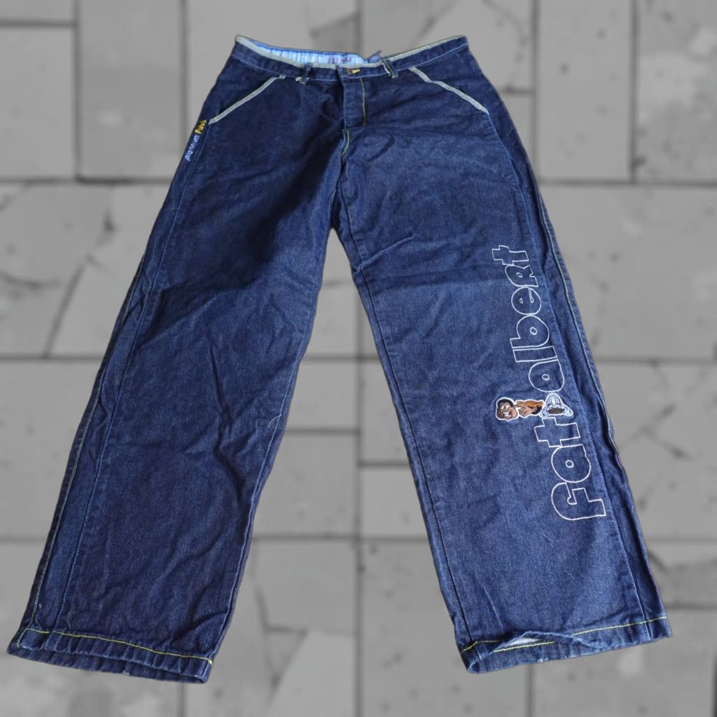 Fubu VINTAGE FUBU Jeans 38 x 31 Blue Wide-Leg Embroidered Fat Albert Motif Men Jeans Mens Wide Leg Cotton Denim - 38x31 Size US 38 / EU 54 - 1 Thumbnail