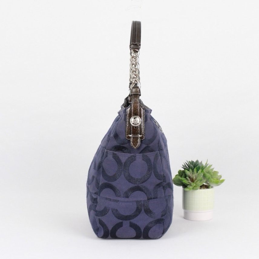 Coach Coach Navy Blue Glitter Signature Canvas Shoulder Bag Size ONE SIZE - 5 Thumbnail