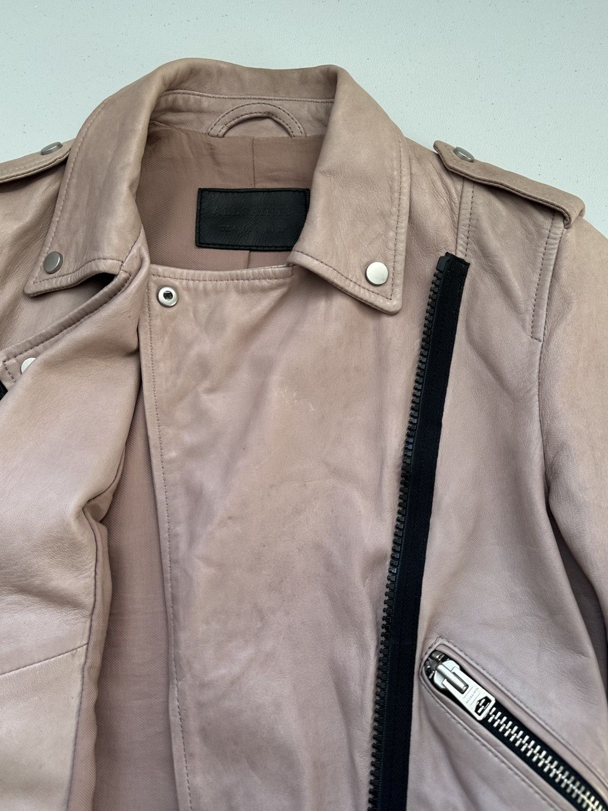 Allsaints AllSaints Wyatt Zip Biker Asymmetrical Leather Jacket Womens Size XS / US 0-2 / IT 36-38 - 6 Thumbnail
